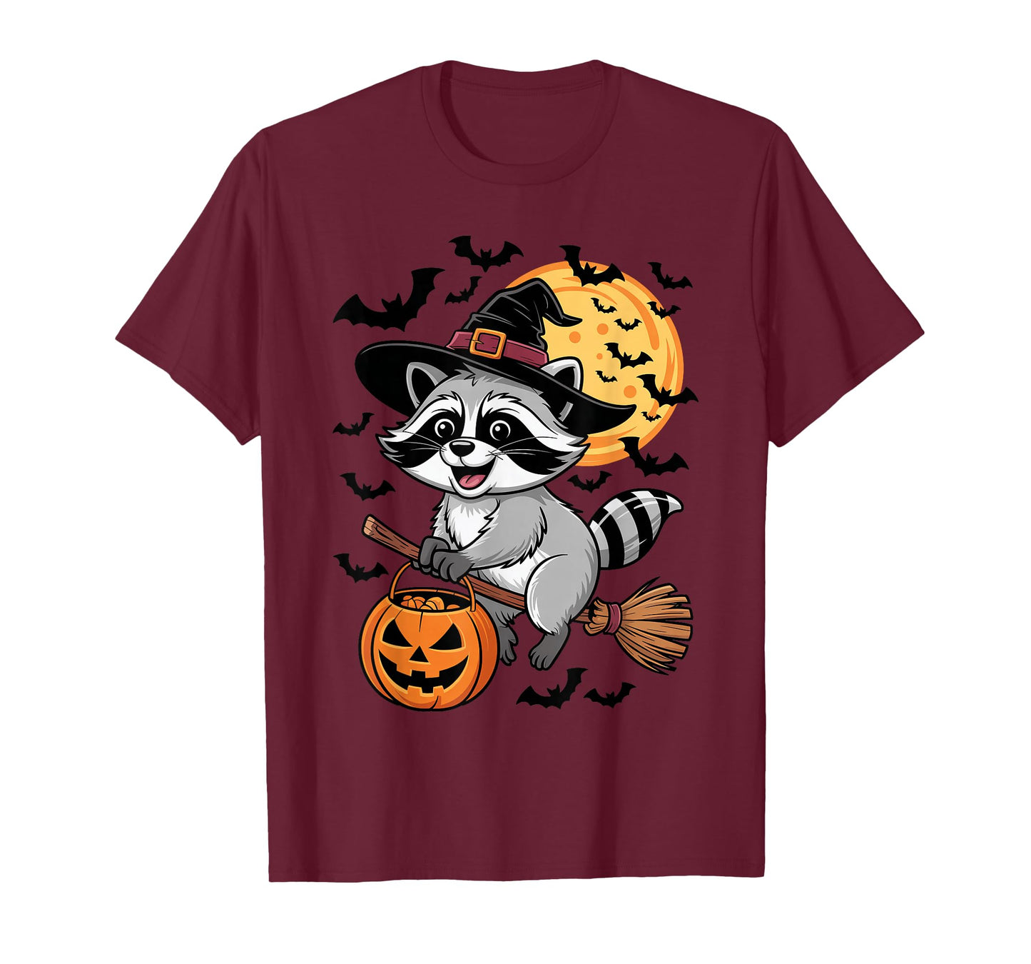 Raccoon Witch Jack-o-Lantern Candy Bucket Halloween Costume T-Shirt