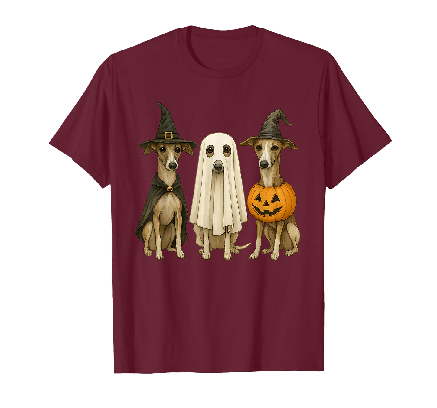 Whippet Halloween Greyhound Dog Iggy Witch Ghost Pumpkin T-Shirt