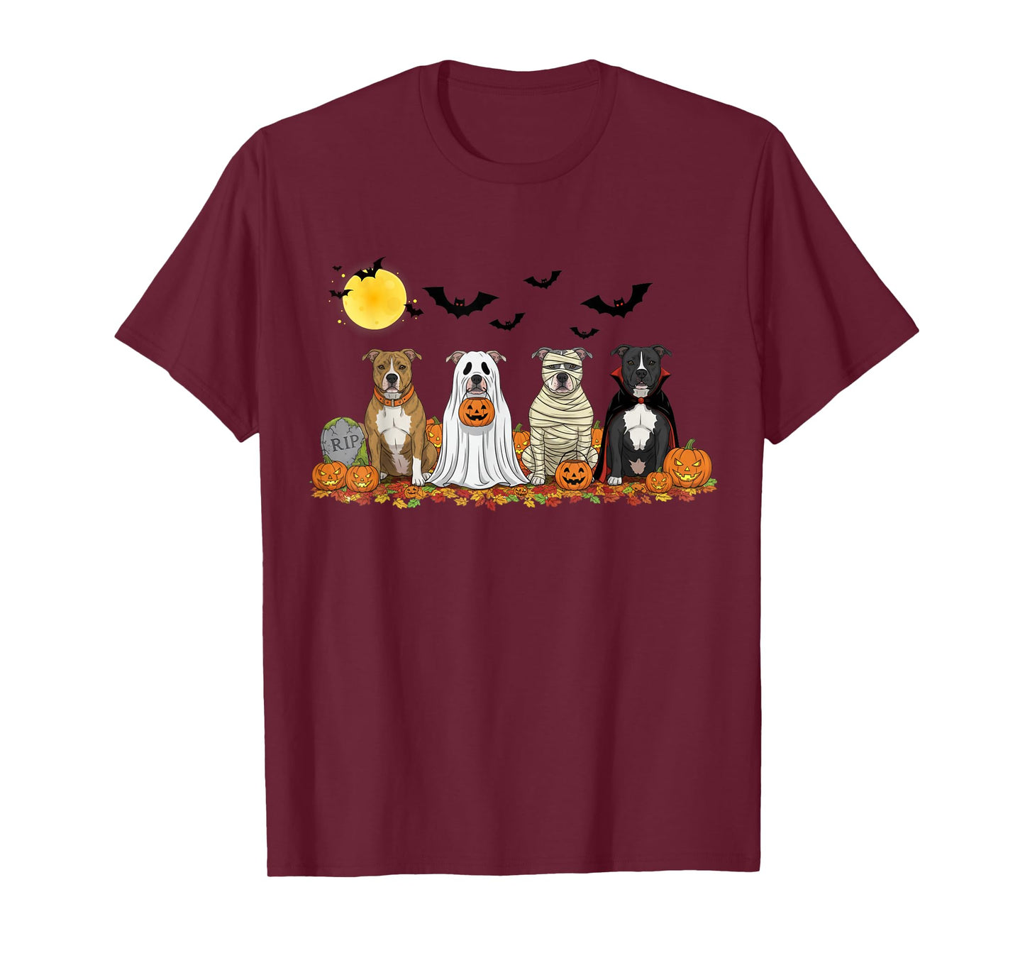 Pitbull Dog Ghost Mummy Pumpkin Halloween Pitbull Dog Lover T-Shirt