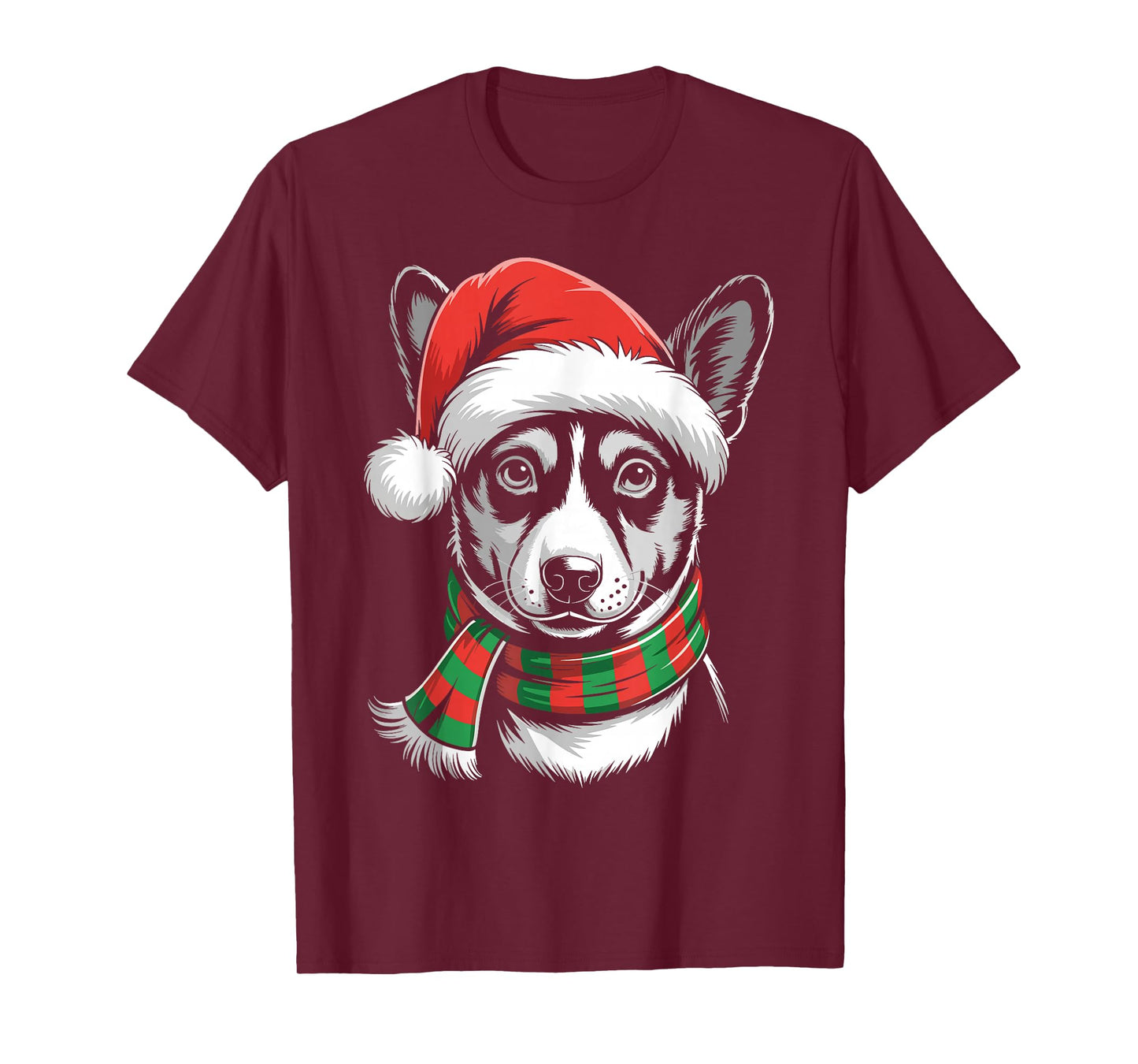 Basenji Dog Xmas Santa Hat Scarf Christmas Costume T-Shirt