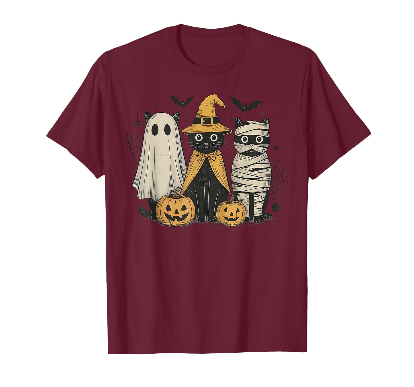 Black Cat Witch Ghost Scary Halloween Pumpkin Men Kids Gifts T-Shirt