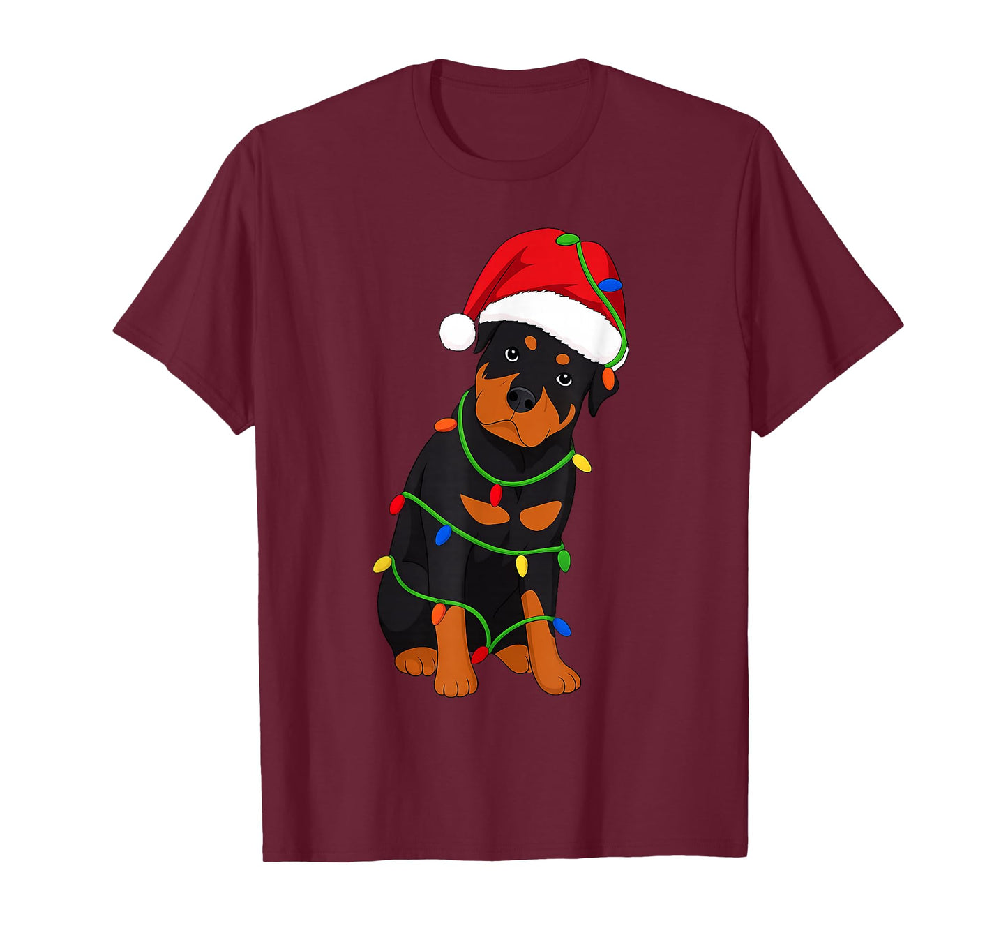 Rottweiler Christmas Tree Lights Holiday Dog Lover T-Shirt