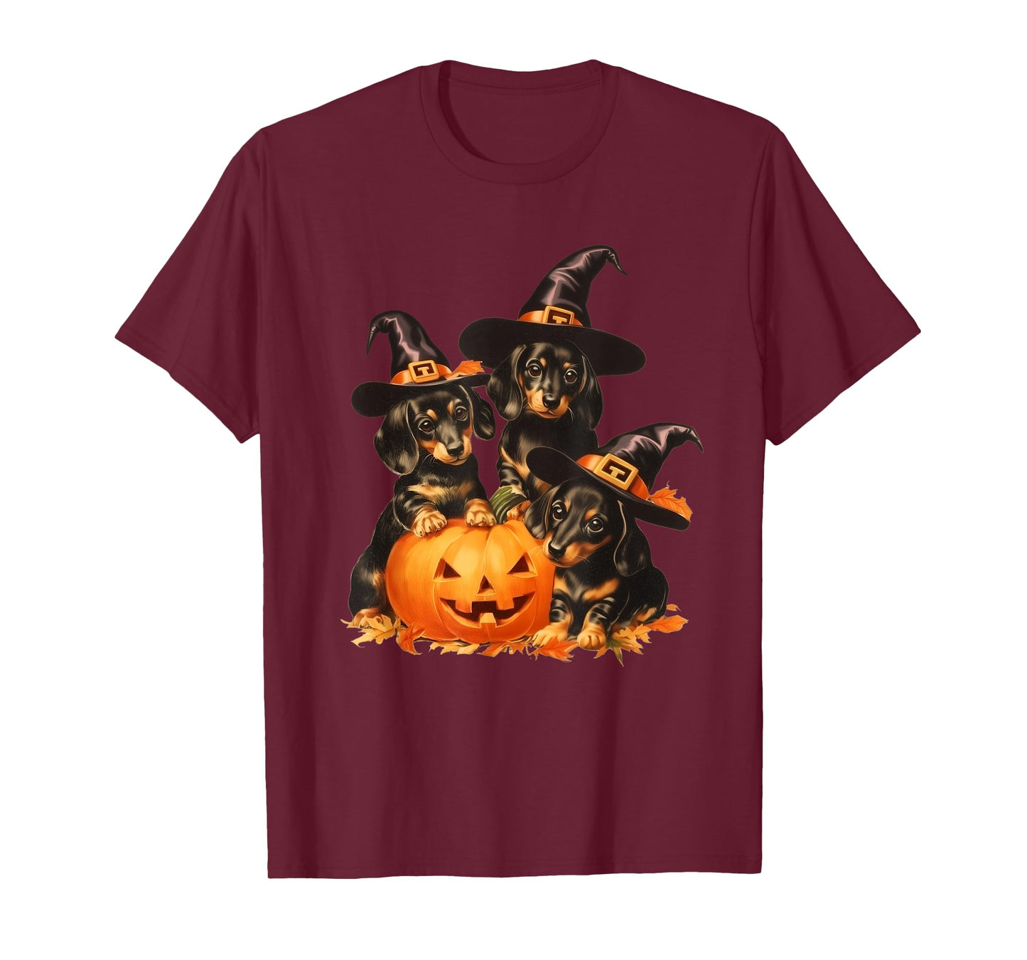 Vintage Dachshund Puppies Cute Weiner Witch Dog Mom Fall T-Shirt