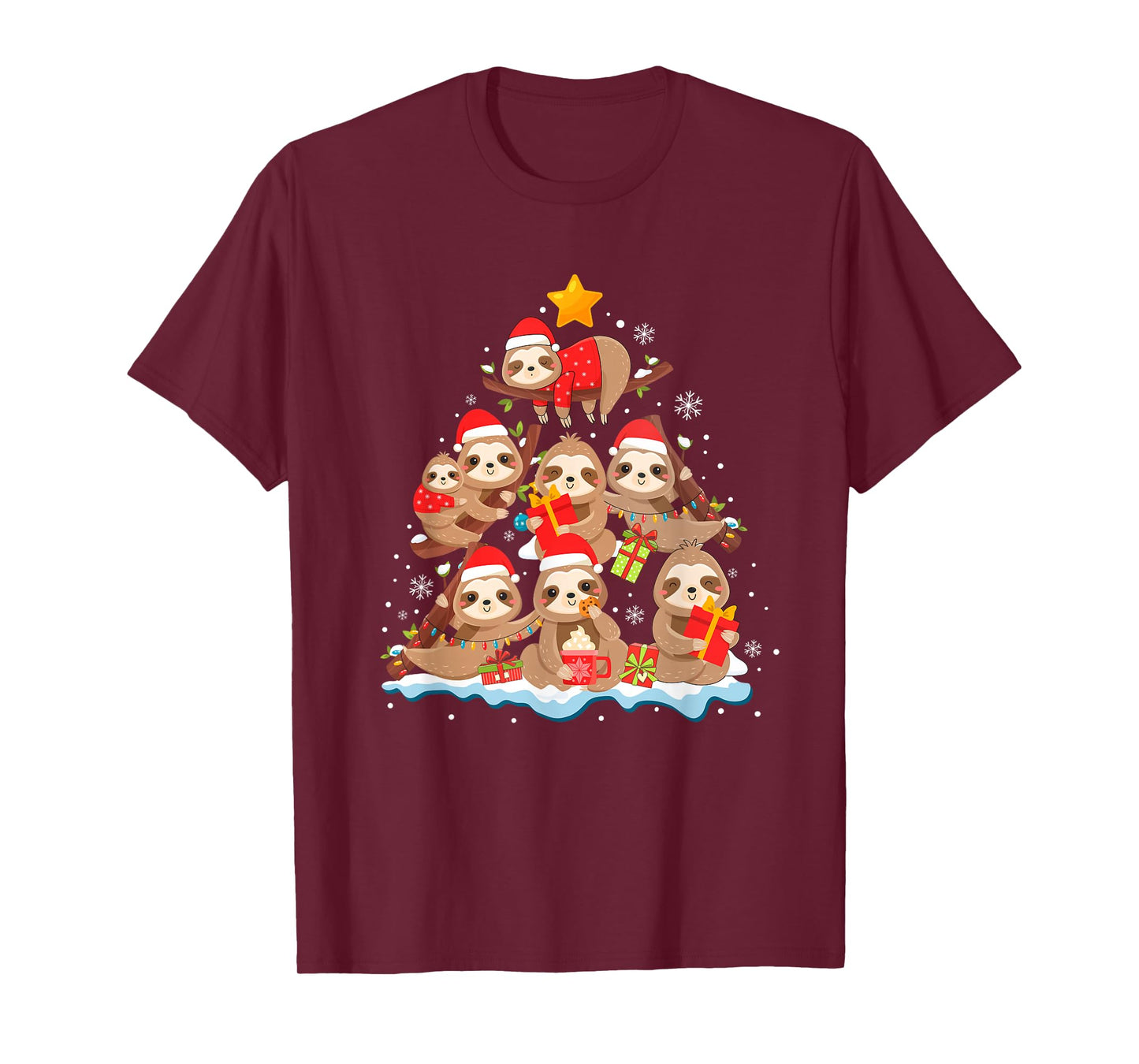 Sloth Christmas Tree Lights Funny Xmas Family Men Women T-Shirt