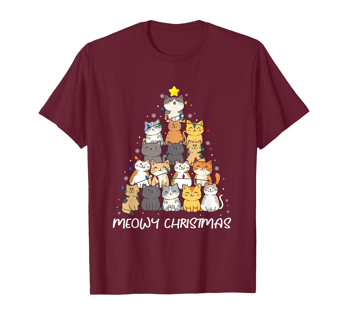 Meowy Christmas Cat Tree Lights Funny Xmas Family Men Women T-Shirt
