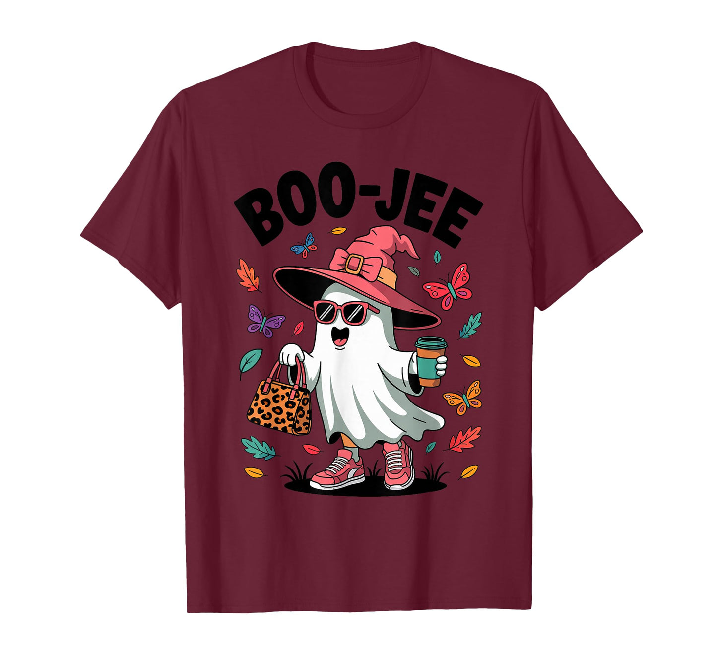 Ghost Boo-JEE Leopard Halloween Women Girls Coffee Lovers T-Shirt