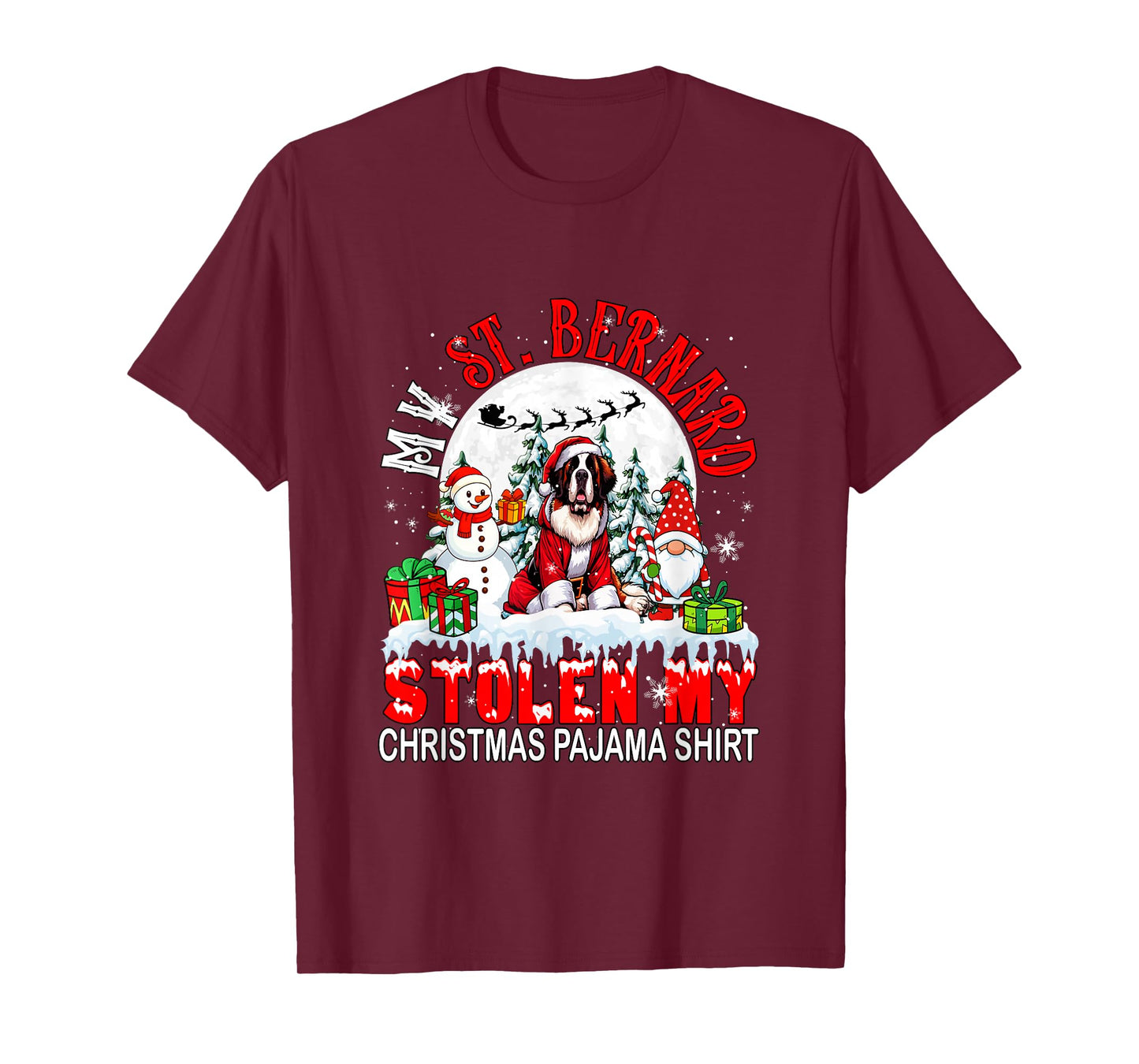 My St. Bernard Stolen My Christmas Pajama Shirt Santa Dog T-Shirt