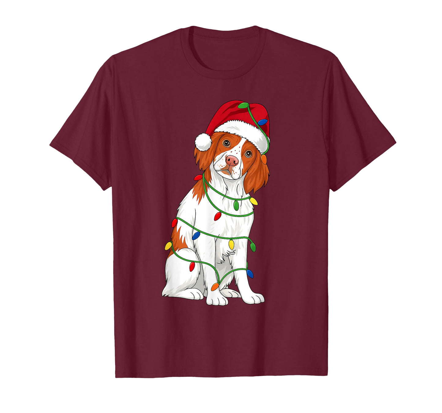 Brittany Spaniel Christmas Tree Lights Holiday Dog Lover T-Shirt