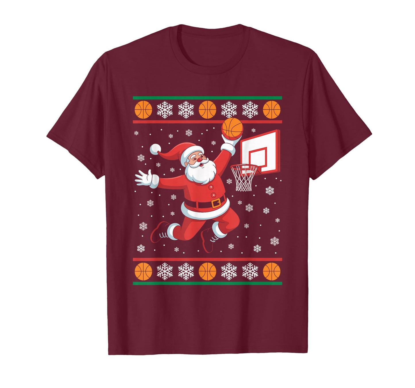 Santa Claus Playing Basketball Ugly Christmas Sweater Xmas T-Shirt