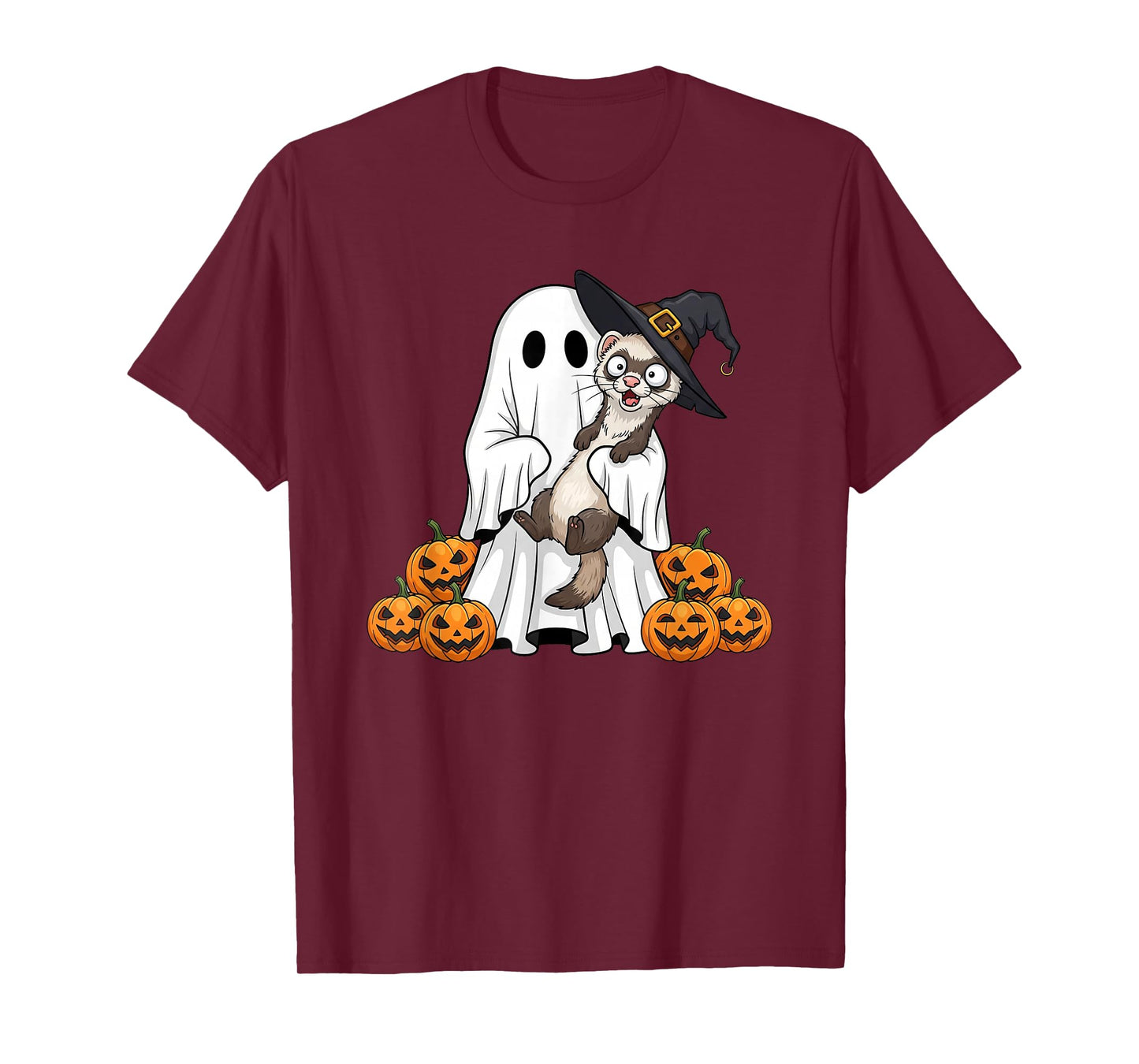 Funny Ghost Ferret Pumpkin Halloween Kids Mens Womens T-Shirt