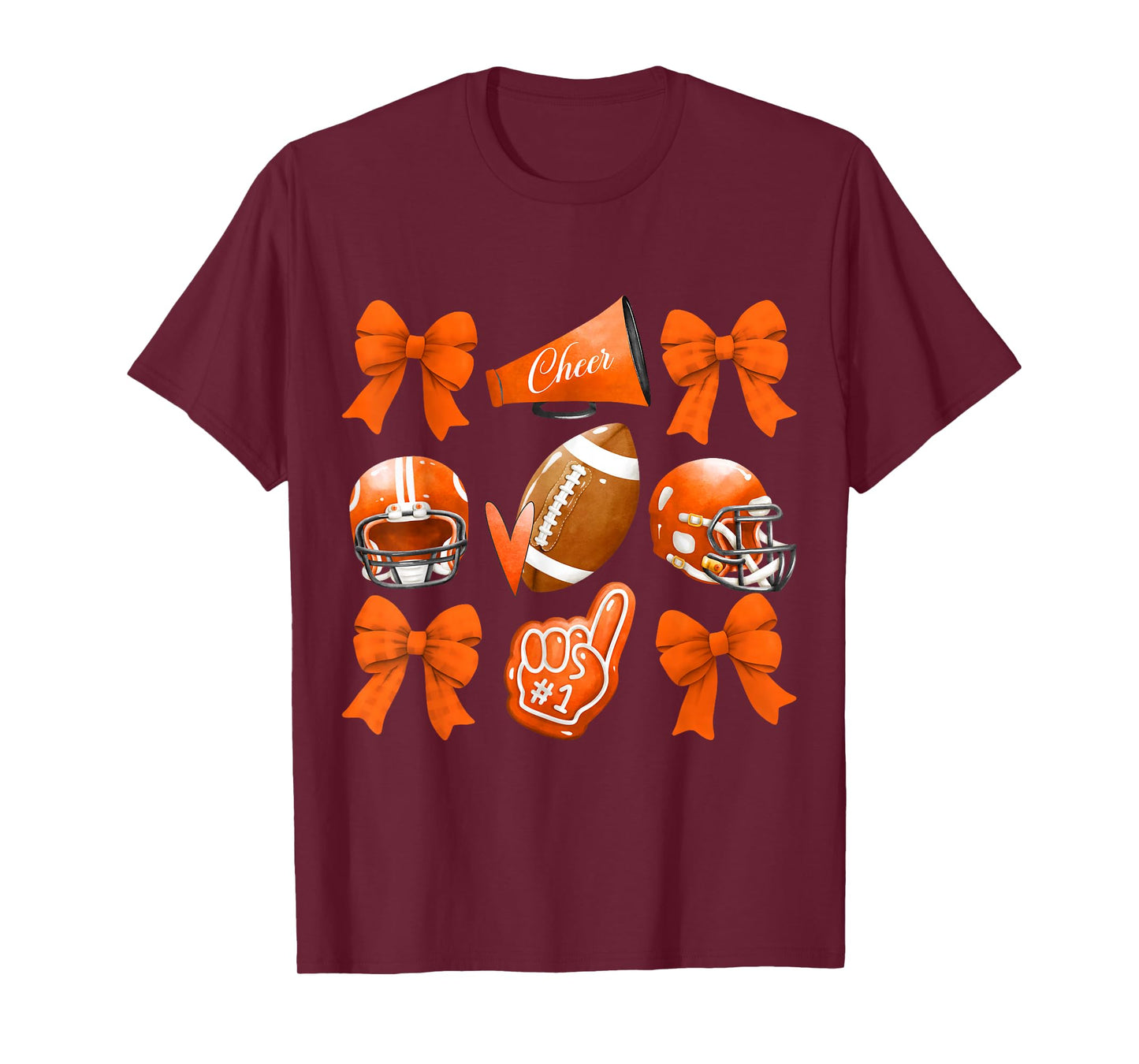 Orange Coquette Football Cheer Game Day Women Boy Men T-Shirt