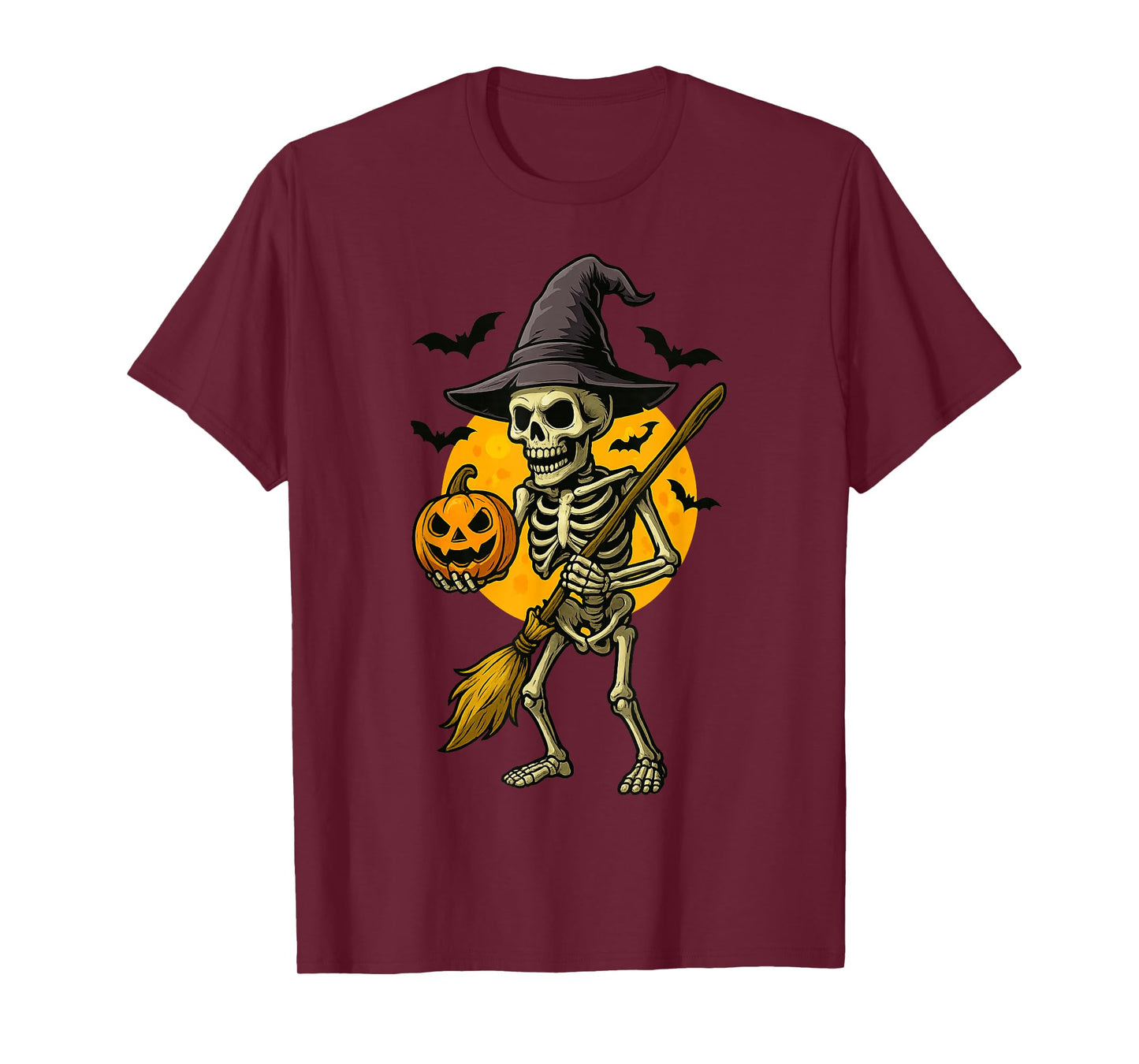 Halloween Skeleton Witch with Pumpkin & Broom Funny for Kids T-Shirt