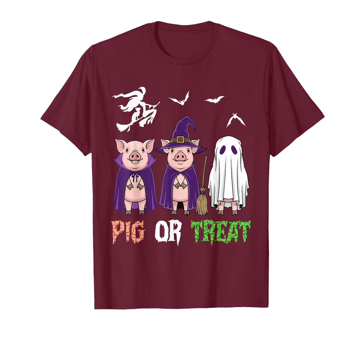 Pig Or Treat Halloween Day Witch Ghost Pumpkin Pigs Costume T-Shirt