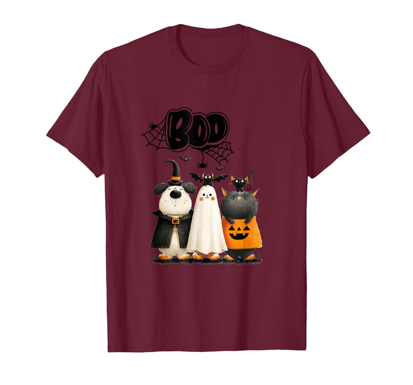 Whimsical Halloween Cat and Dog in Costume Design T-Shirt