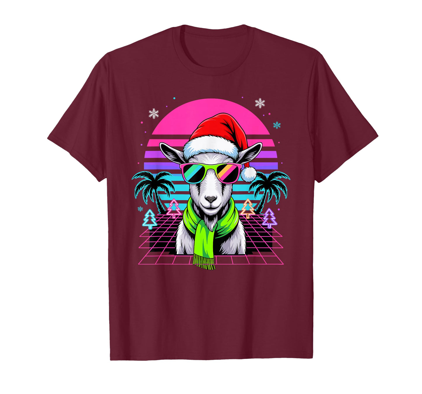 Christmas Synthwave Goat Sunglasses Goats T-Shirt