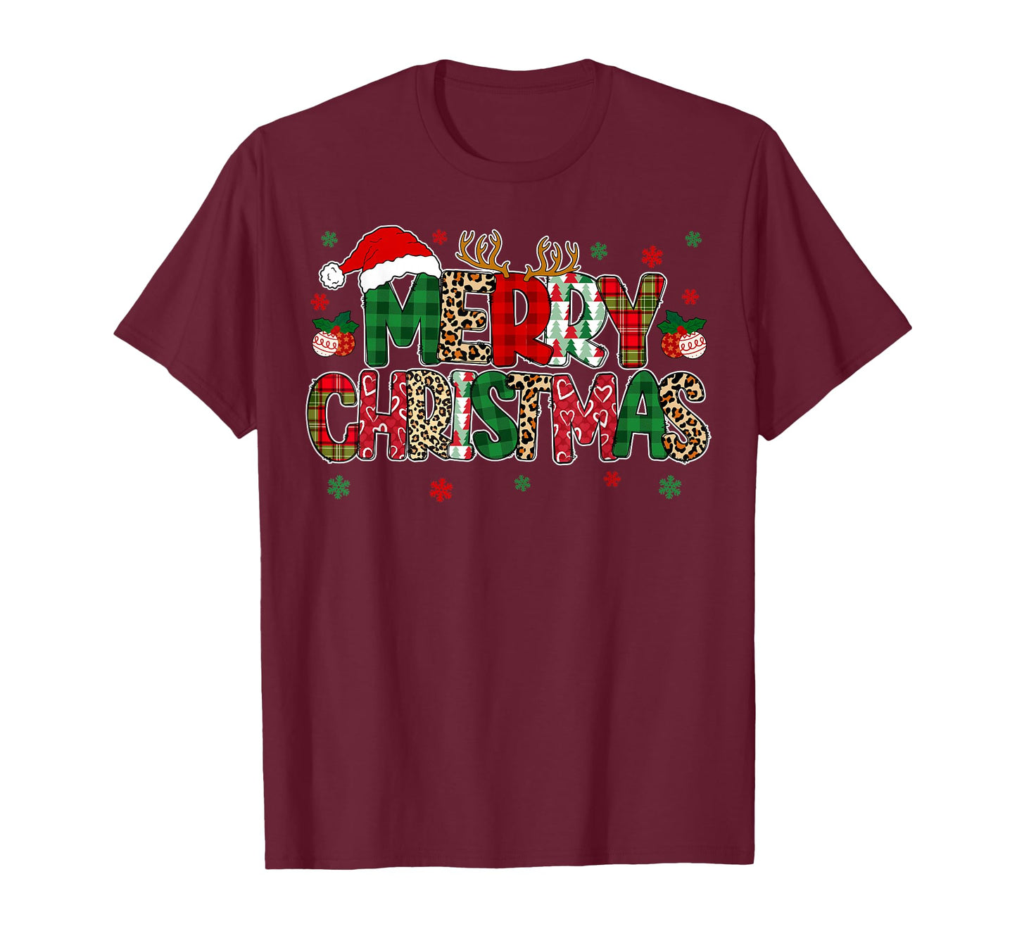 Merry Christmas Lights Red Santa Hat Xmas Family Men Women T-Shirt