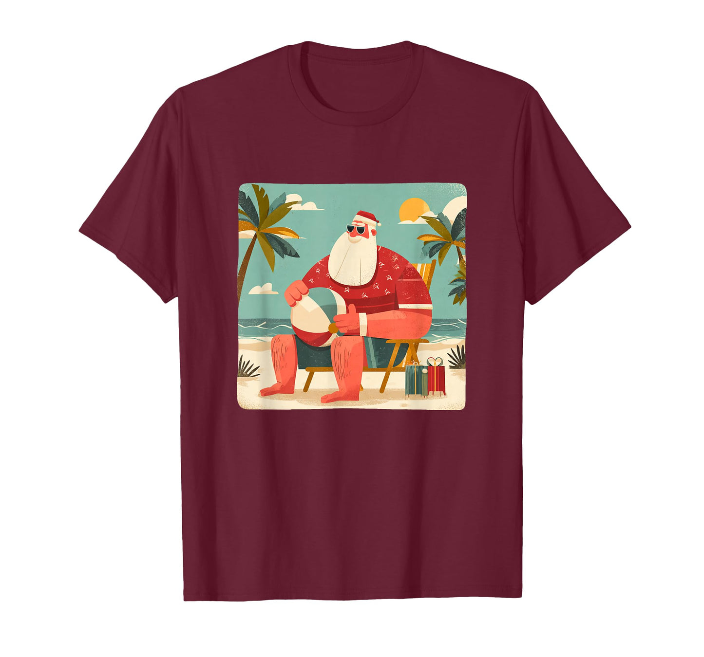 Funny Xmas Graphic with Beach Santa and Vacation Ball T-Shirt