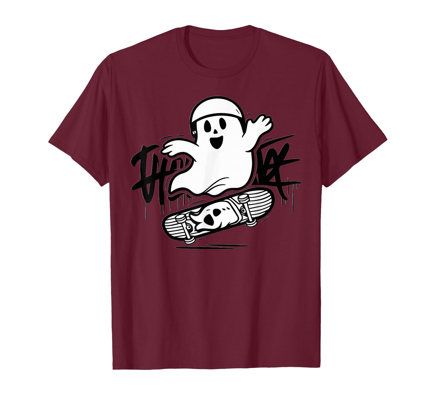 Funny Ghost On Skateboard Retro Halloween Costume Kids Boys T-Shirt