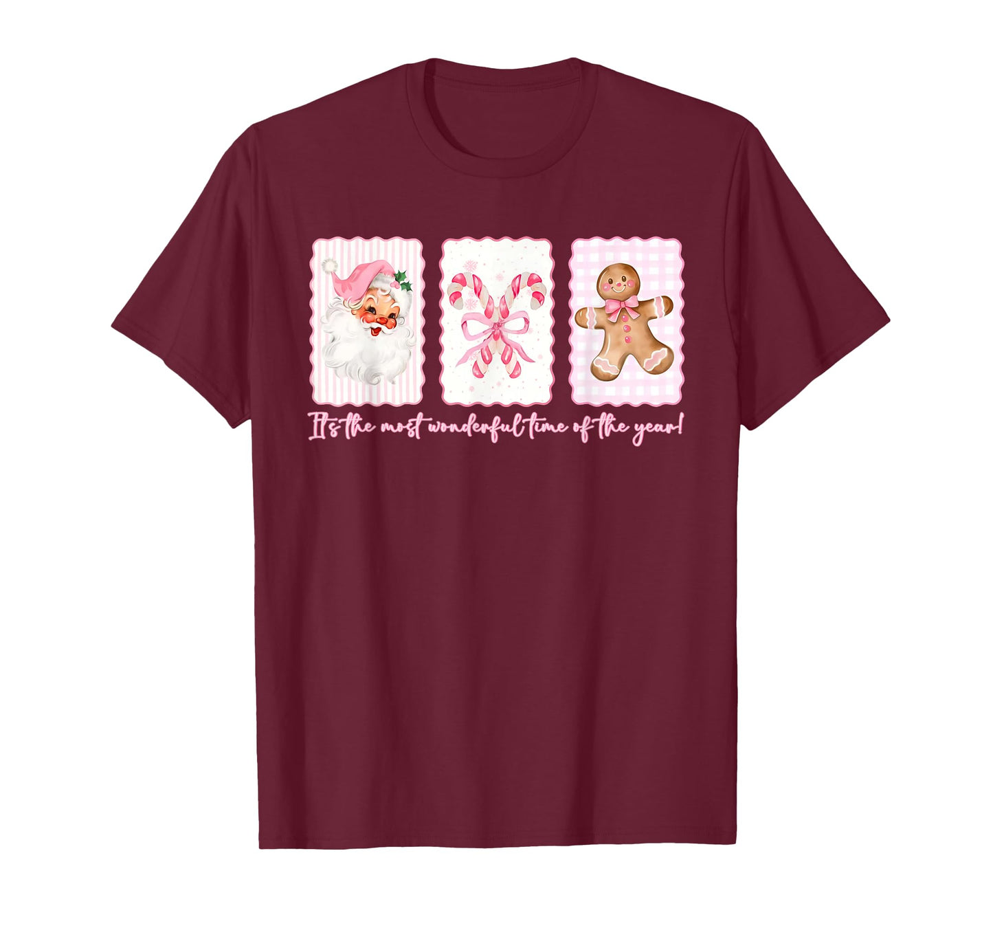 It's The Most Wonderful Time Pink Santa Coquette Bow Xmas T-Shirt