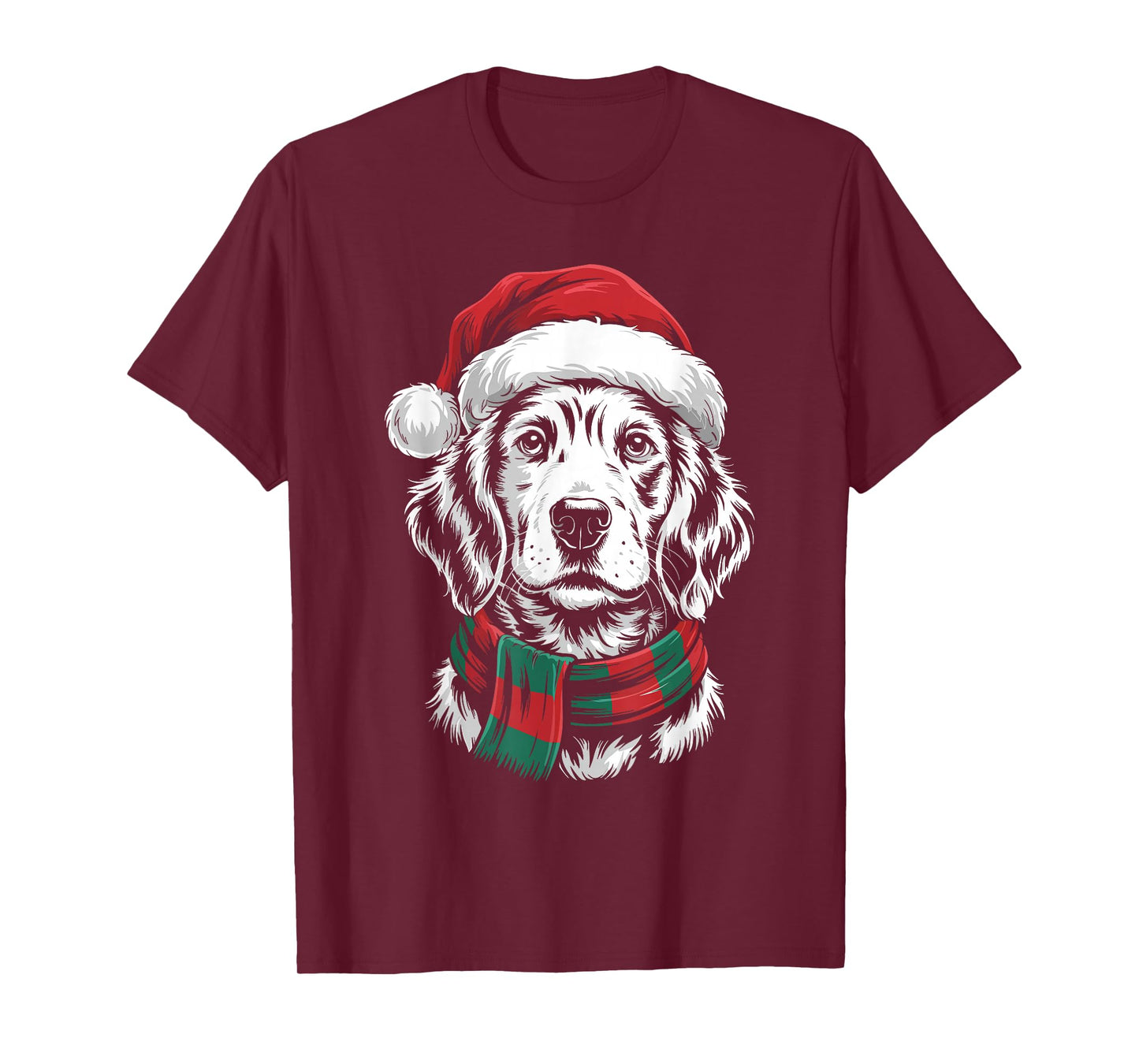 English Setter Dog Xmas Santa Hat Scarf Christmas Costume T-Shirt