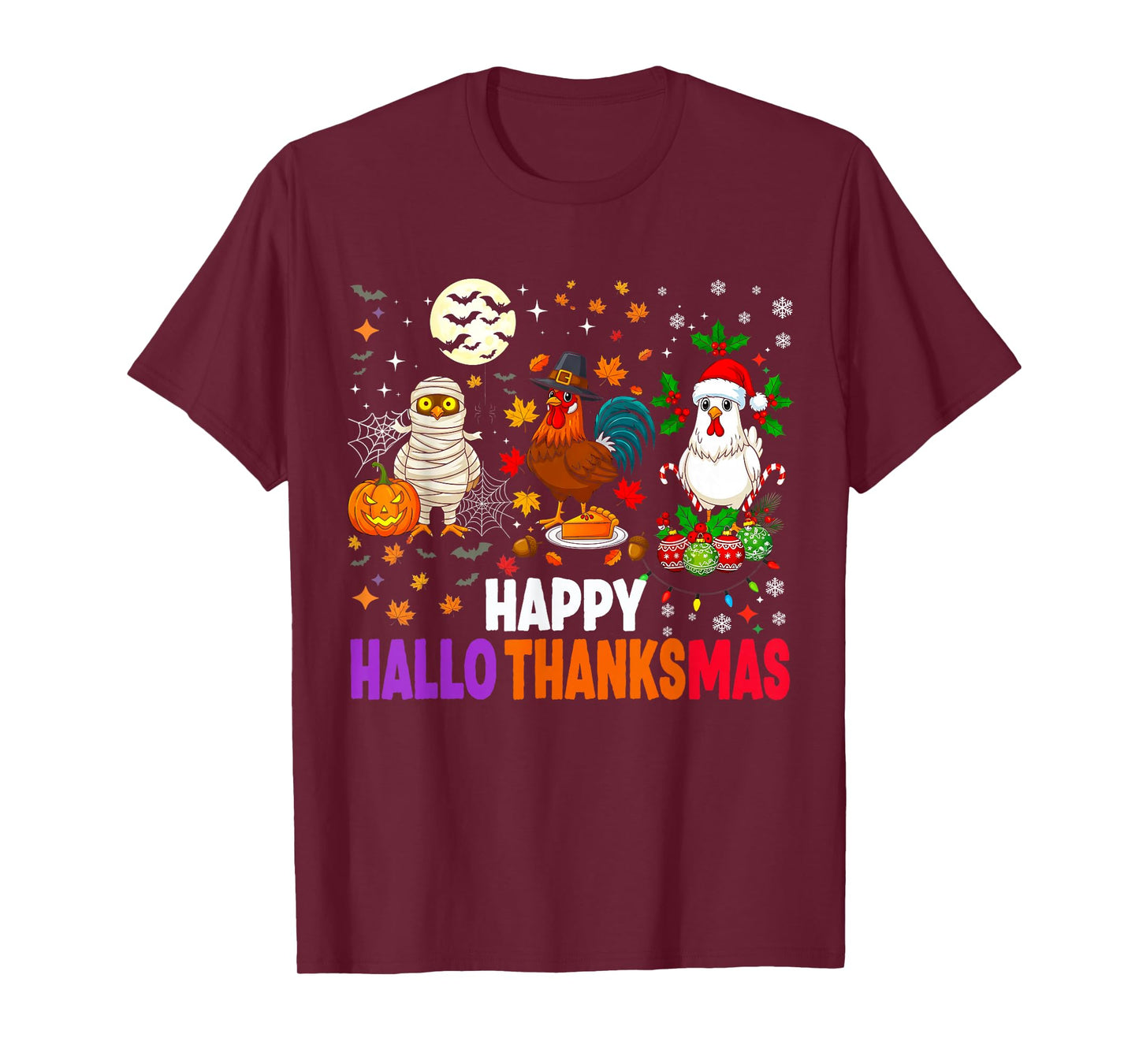 Happy HalloThanksMas Chickens Funny Halloween Thanksgiving T-Shirt