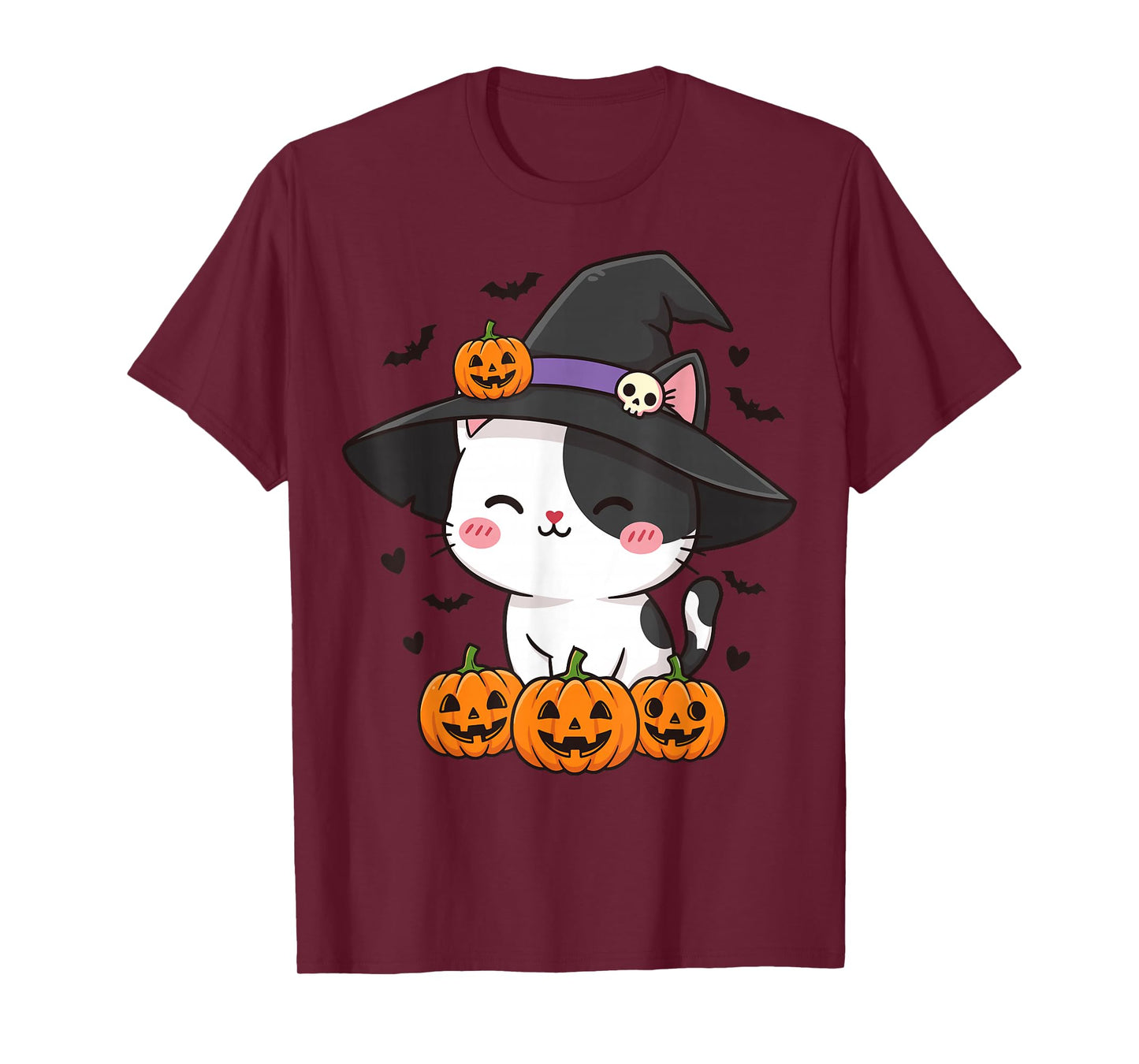 Kawaii Halloween Cat with Witch Hat Pumpkin T-Shirt