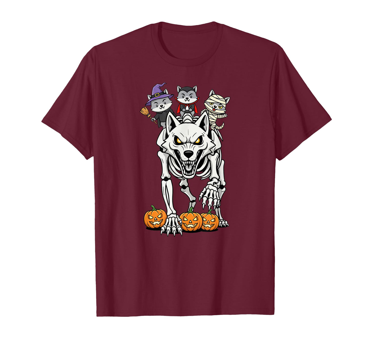 Funny Wolf Skeleton Mummy Witch Halloween Kids Mens Womens T-Shirt