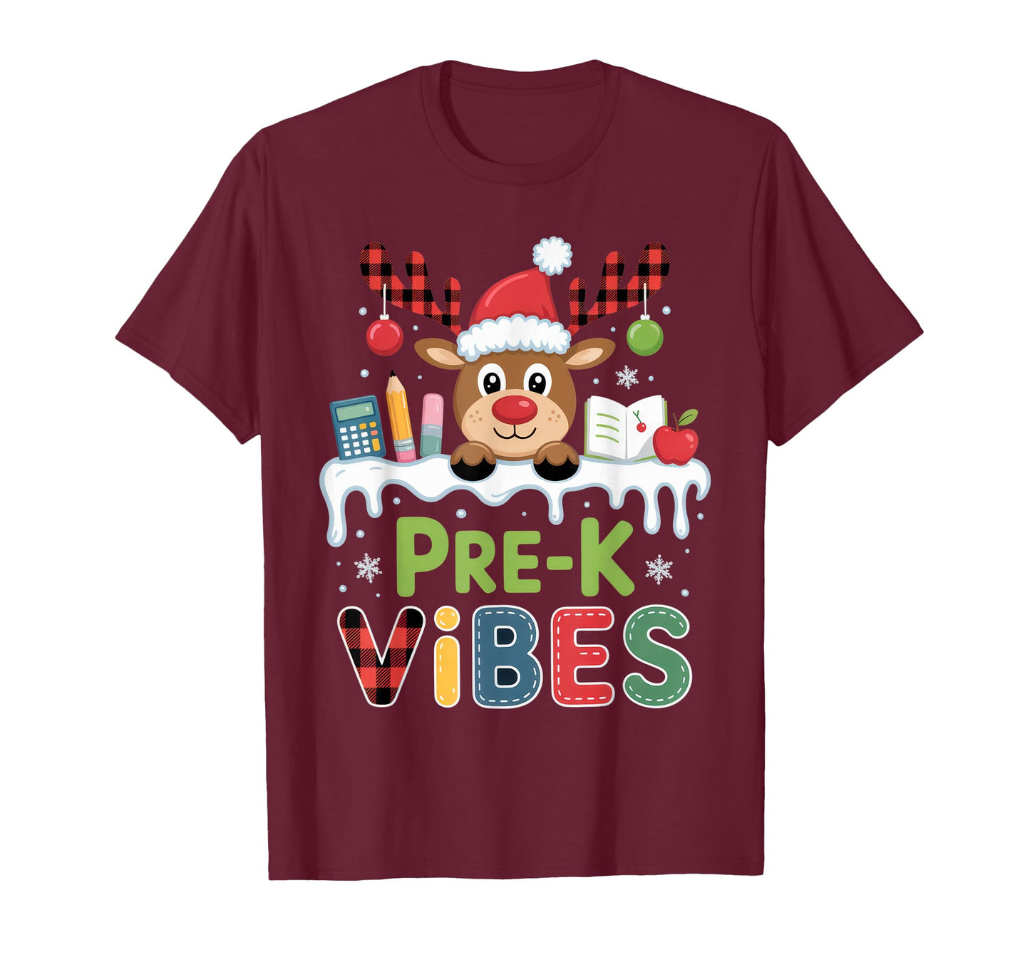 Pre-K Vibes Christmas Rudolph Preschool Fun Holiday Spirit T-Shirt