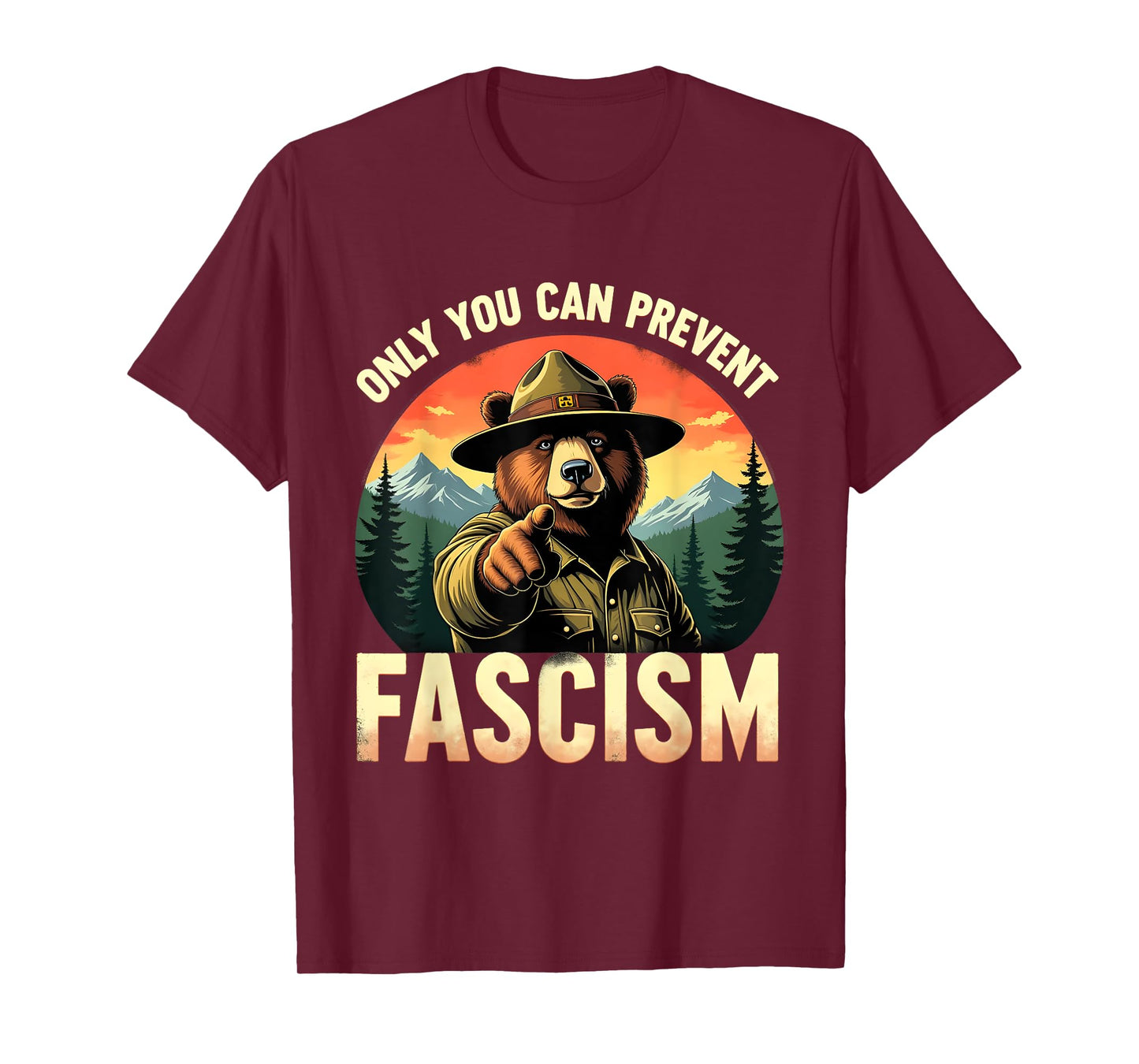 Vintage Style Prevent Fascism Bear Forest Political Satire T-Shirt