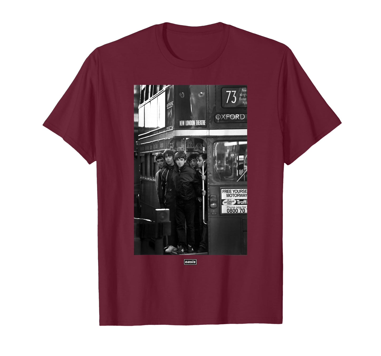 Oasis London Bus Photograph Unisex-Kids T-Shirt - Black, Small