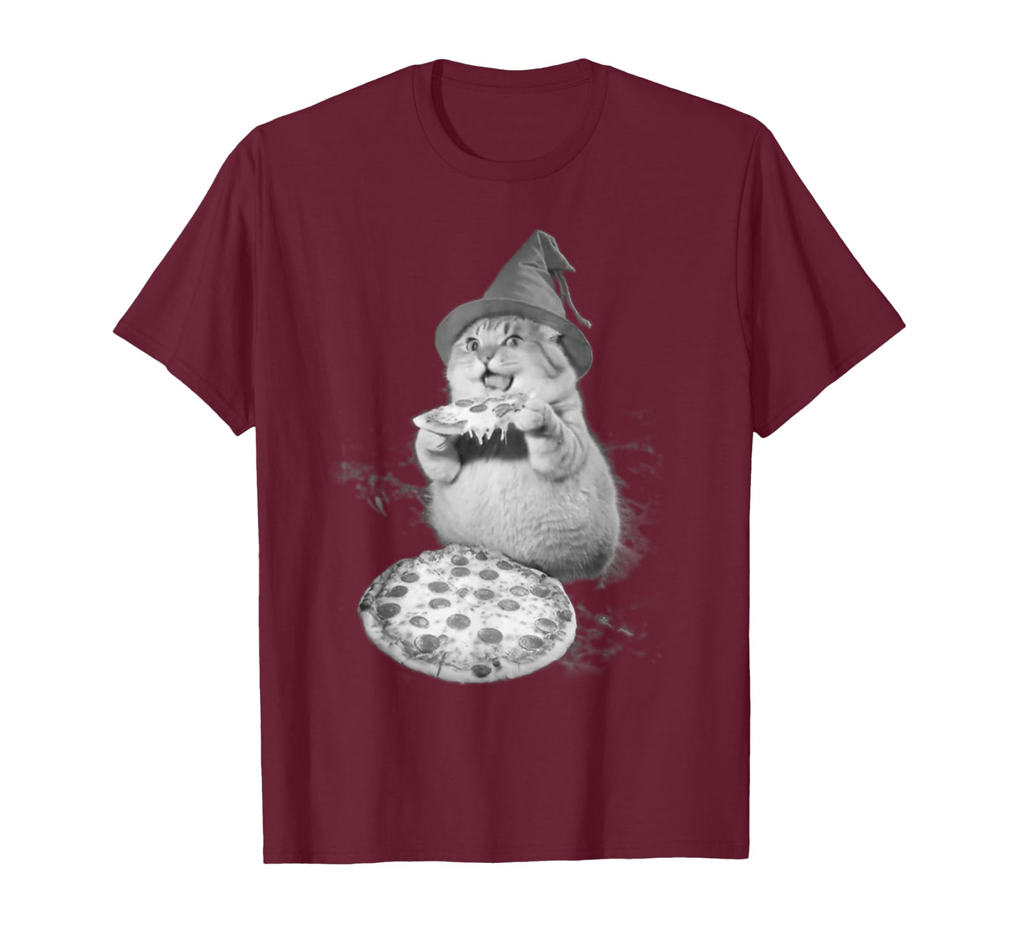 Vintage 90s Wizard Cat Eat Pizza Weird Funny Halloween Meme T-Shirt