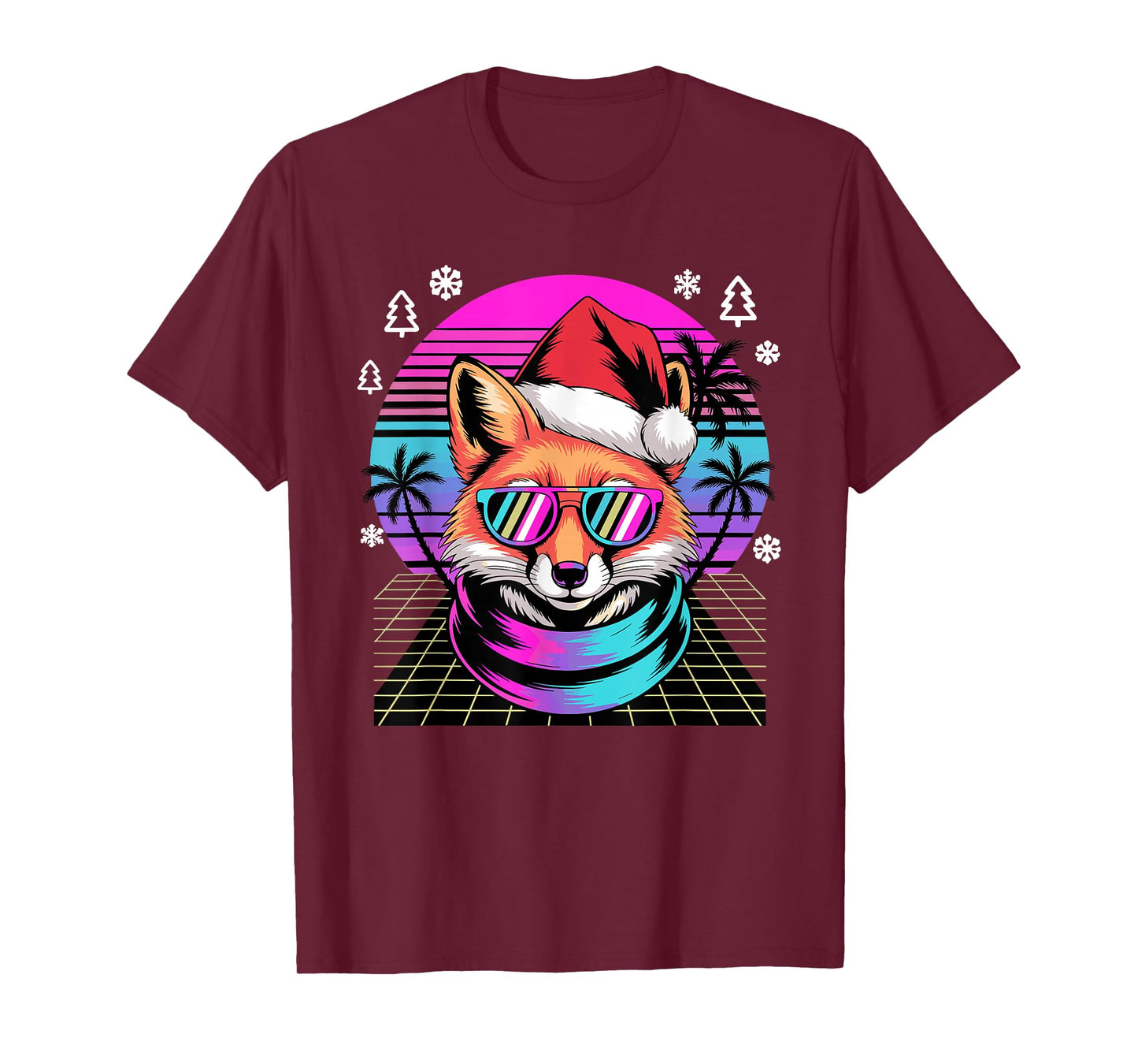 Christmas Synthwave Fox Sunglasses Foxes T-Shirt