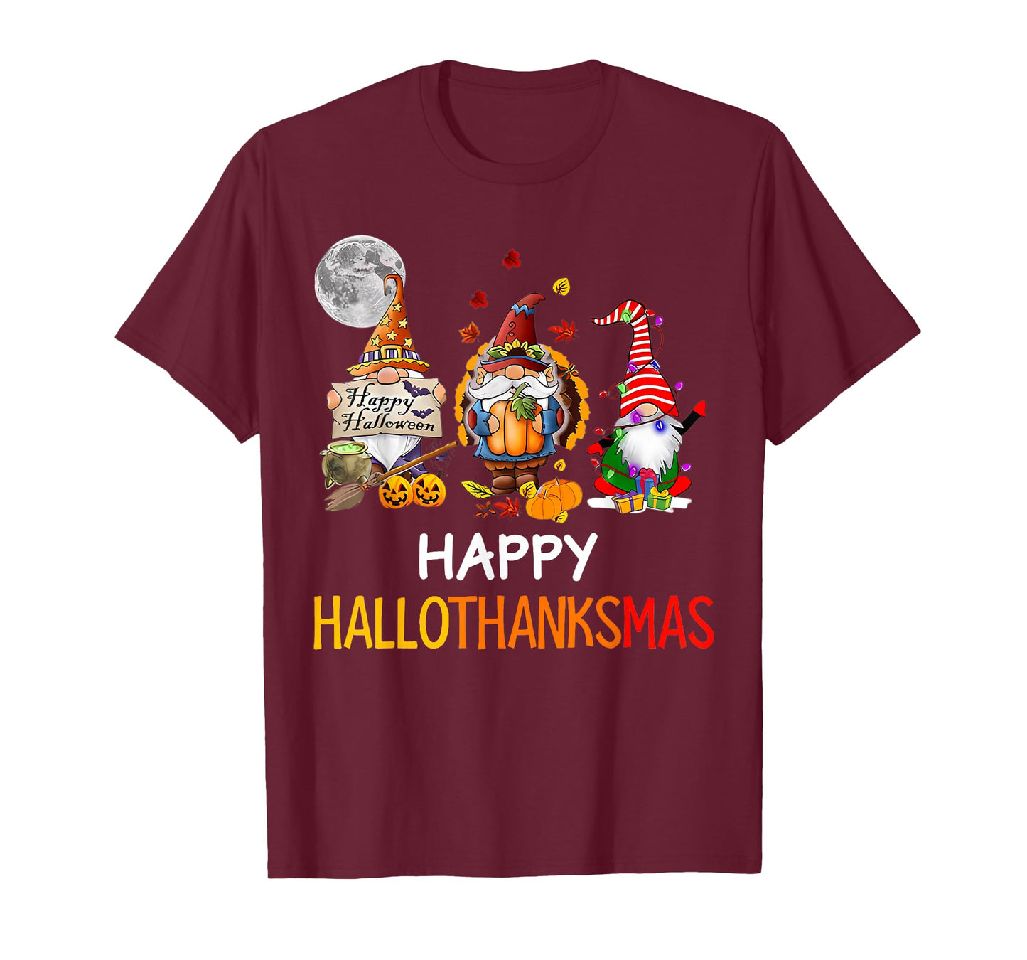 Happy Hallothanksmas Gnomes Lover Halloween Merry Christmas T-Shirt