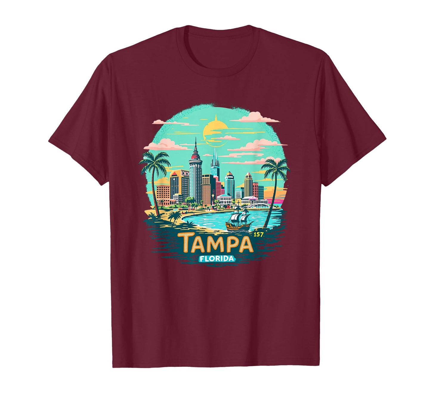 Vintage Tampa Florida Sunset Skyline Cityscape T-Shirt