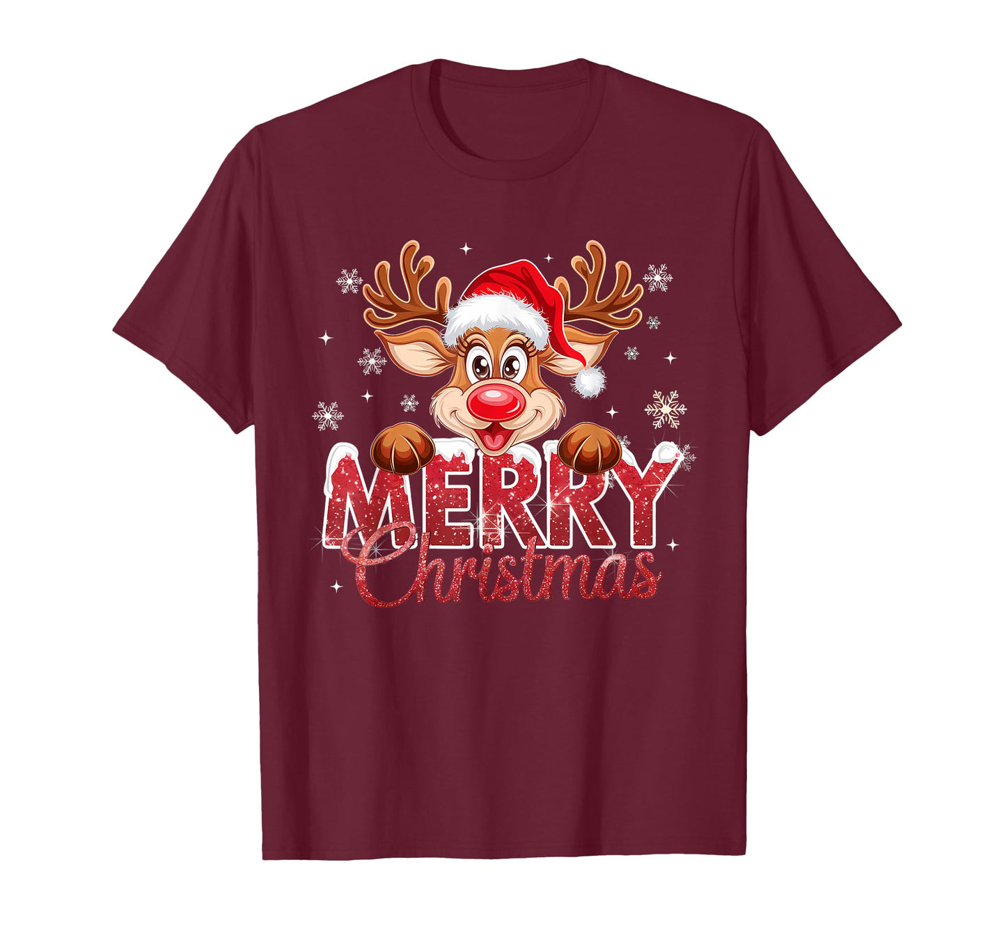 Merry Christmas Red Santa Hat Reindeer Xmas Matching Family T-Shirt