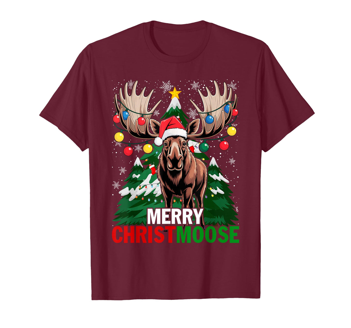 Christmas Xmas Merry Christmoose Santa Hat Moose T-Shirt