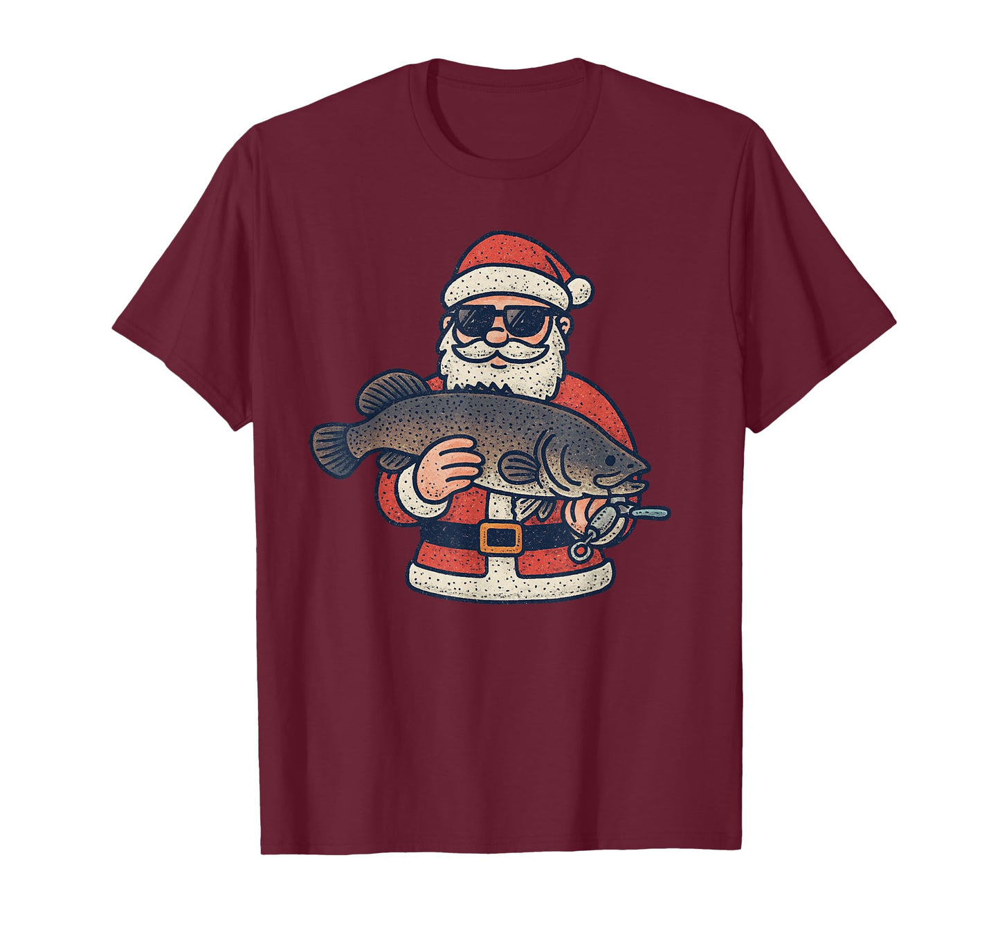 Santa Fishing Christmas Vintage Fish Funny Xmas T-Shirt