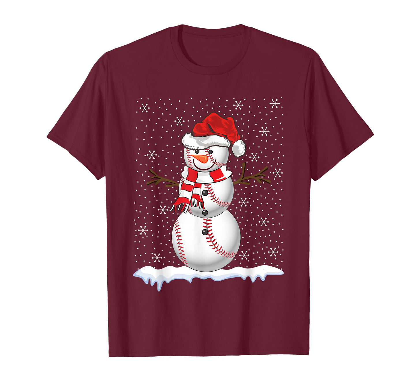 Baseball Snowman Christmas Pajamas Xmas Baseball Player T-Shirt