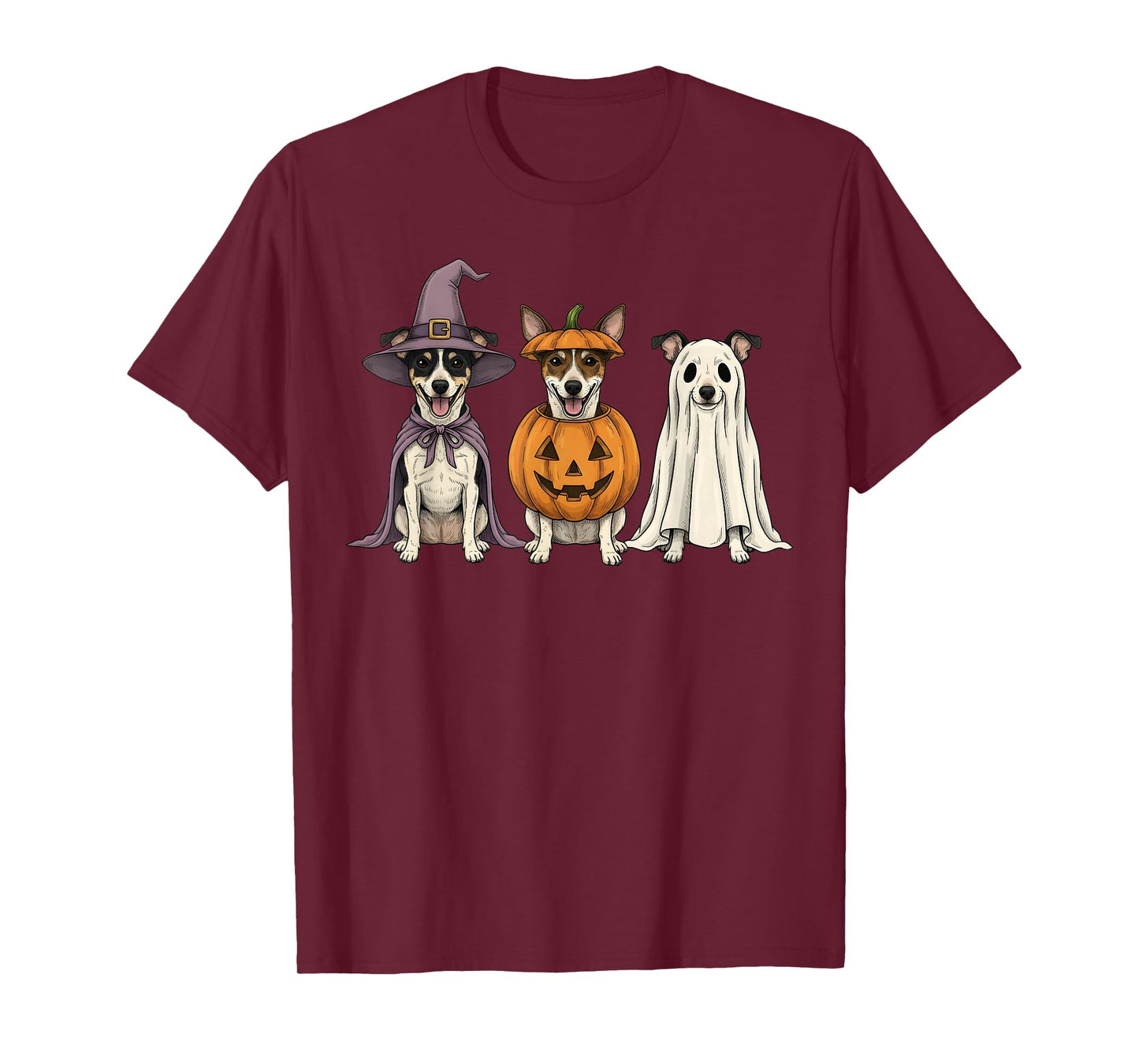 Spooky Ghost Rat Terrier Pumpkin Halloween Dog Lover T-Shirt