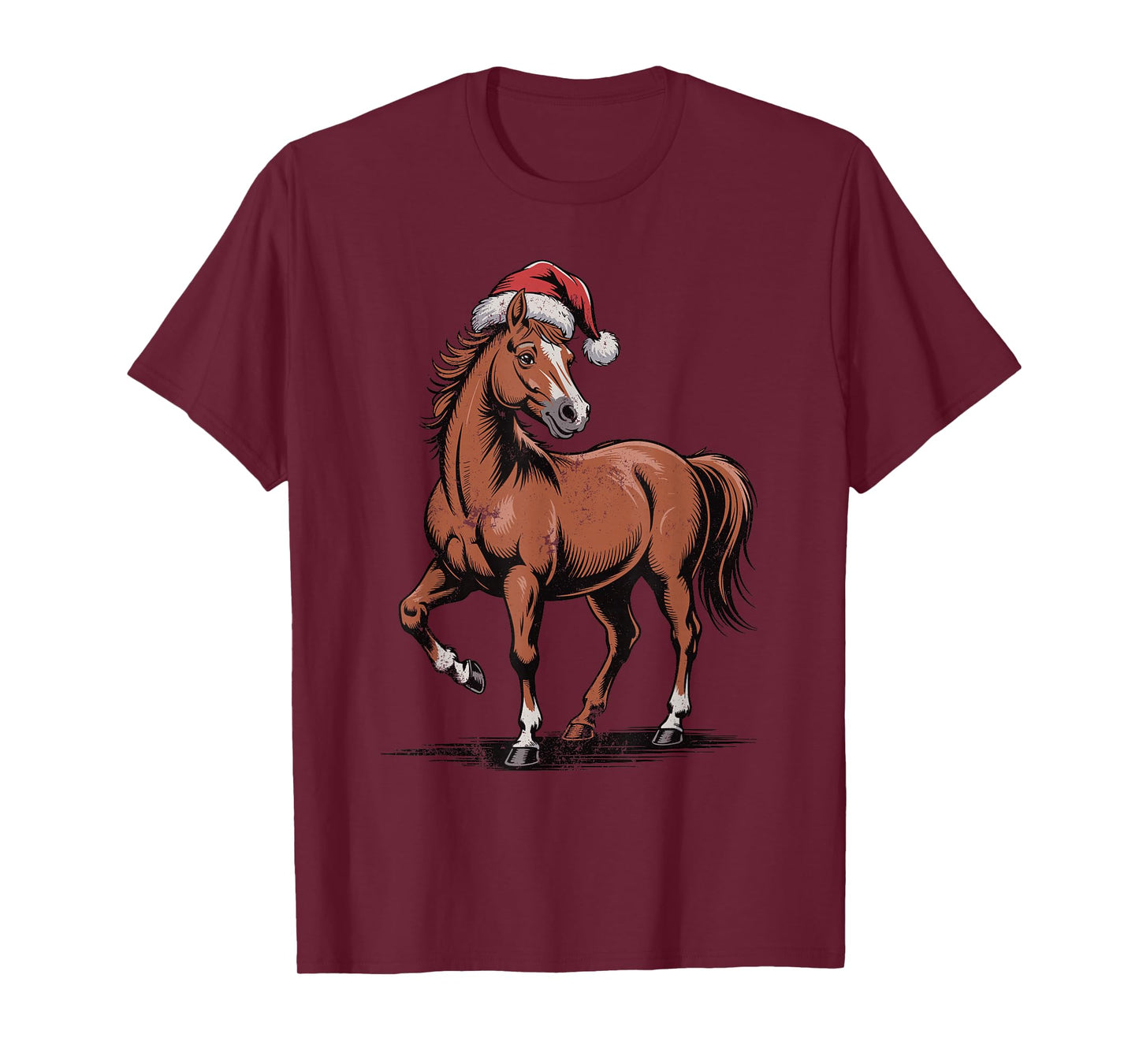 Horse Santa Hat Christmas Vintage Animal Lovers Holiday T-Shirt