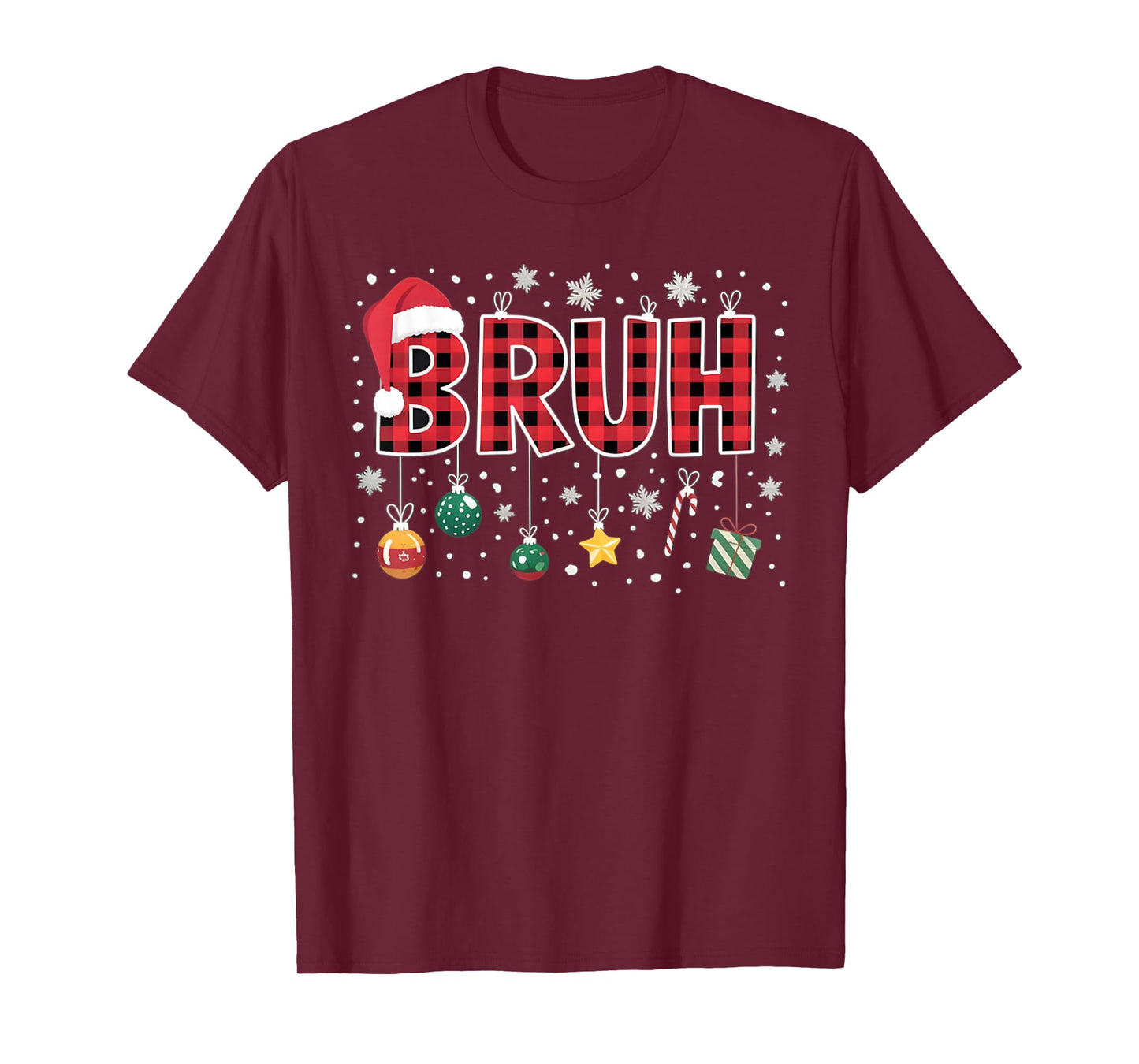 Bruh Christmas Red Plaid Teens Boys Kids Xmas Pajamas Gifts T-Shirt