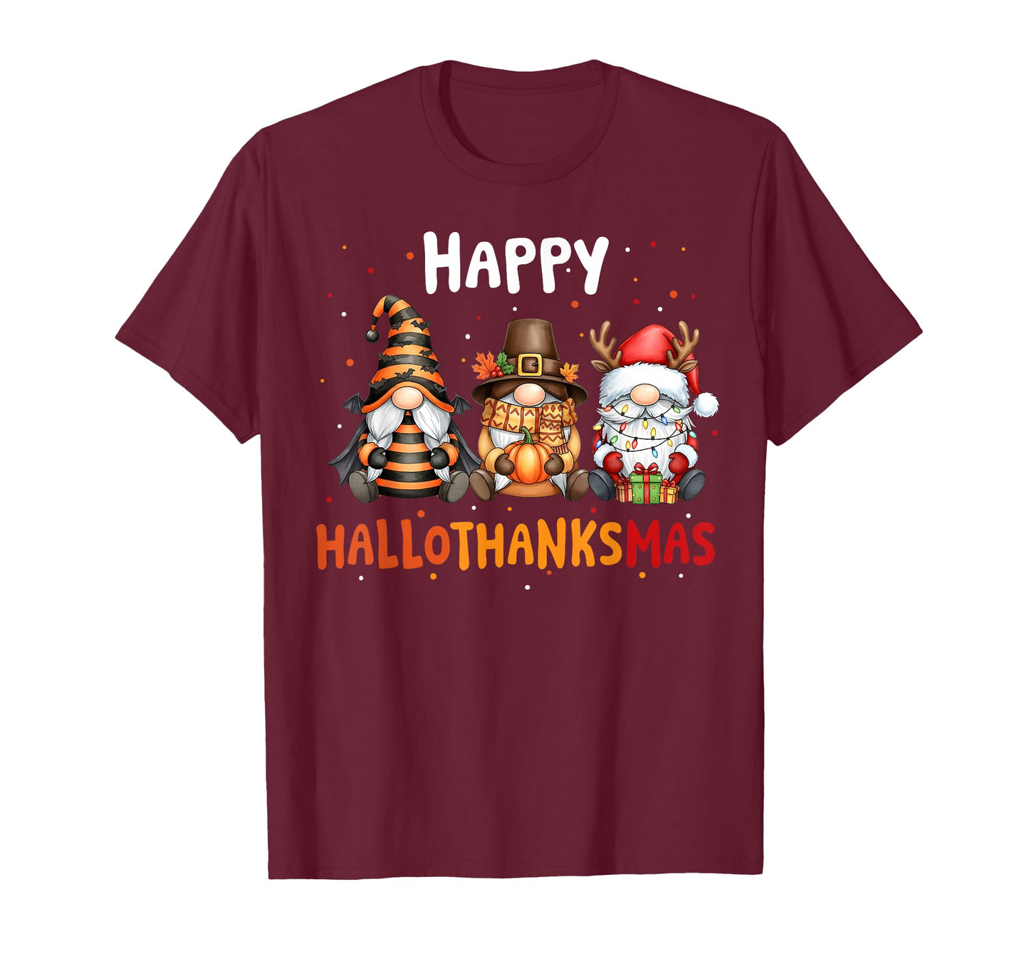 Happy Hallothanksmas Gnomes Lover Halloween Merry Christmas T-Shirt