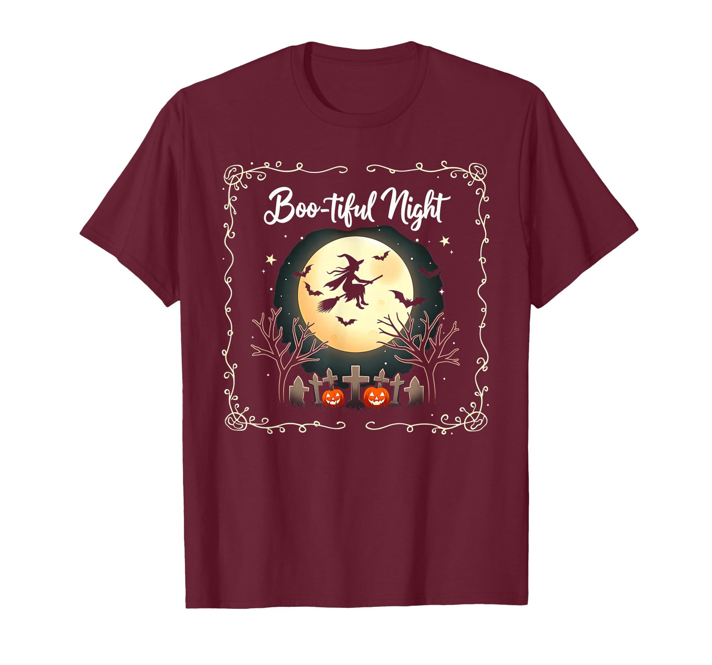 Classic Halloween Boo-Tiful Night Witch Moon Scene T-Shirt