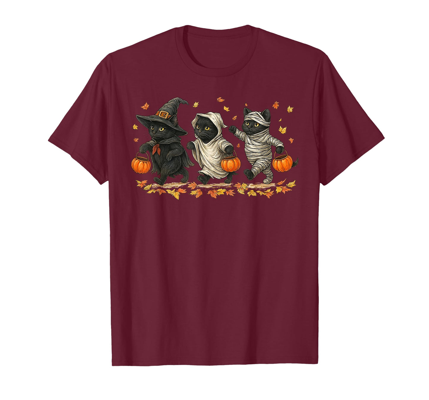 Retro Cute Black Cat Funny Halloween Pumpkin Men Women Kids T-Shirt