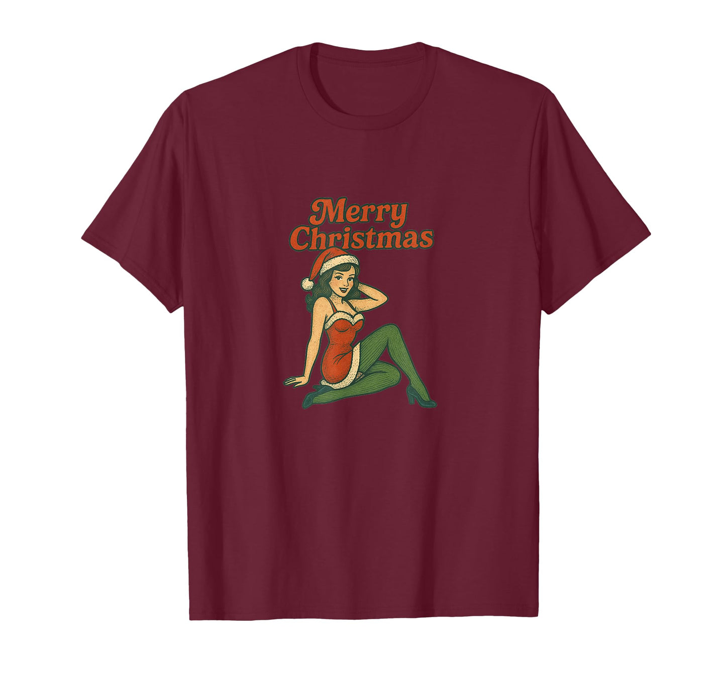 Vintage Merry Christmas Pinup Girl Holiday Retro Art T-Shirt