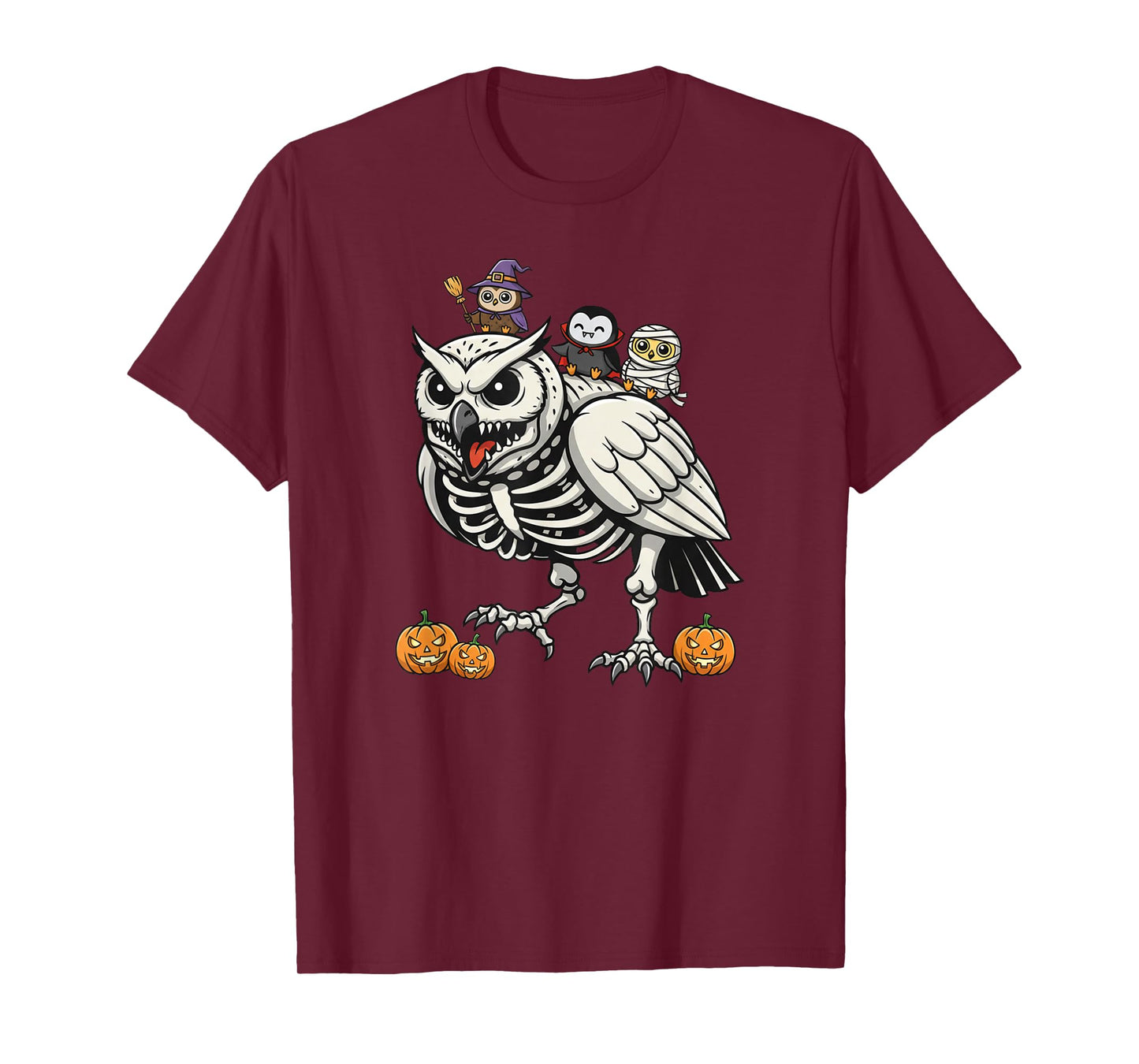 Funny Owl Skeleton Mummy Witch Halloween Kids Mens Womens T-Shirt