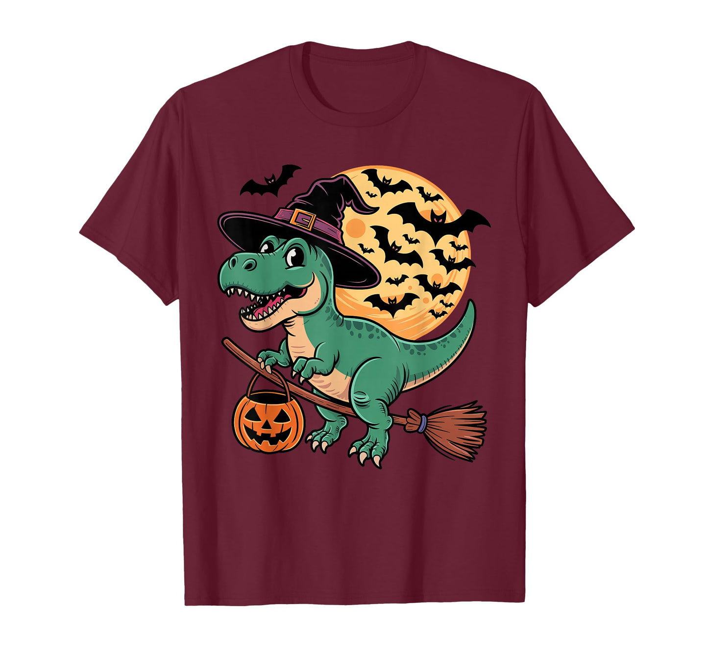 Dinosaur Witch Jack-o-Lantern Candy Bucket Halloween Costume T-Shirt