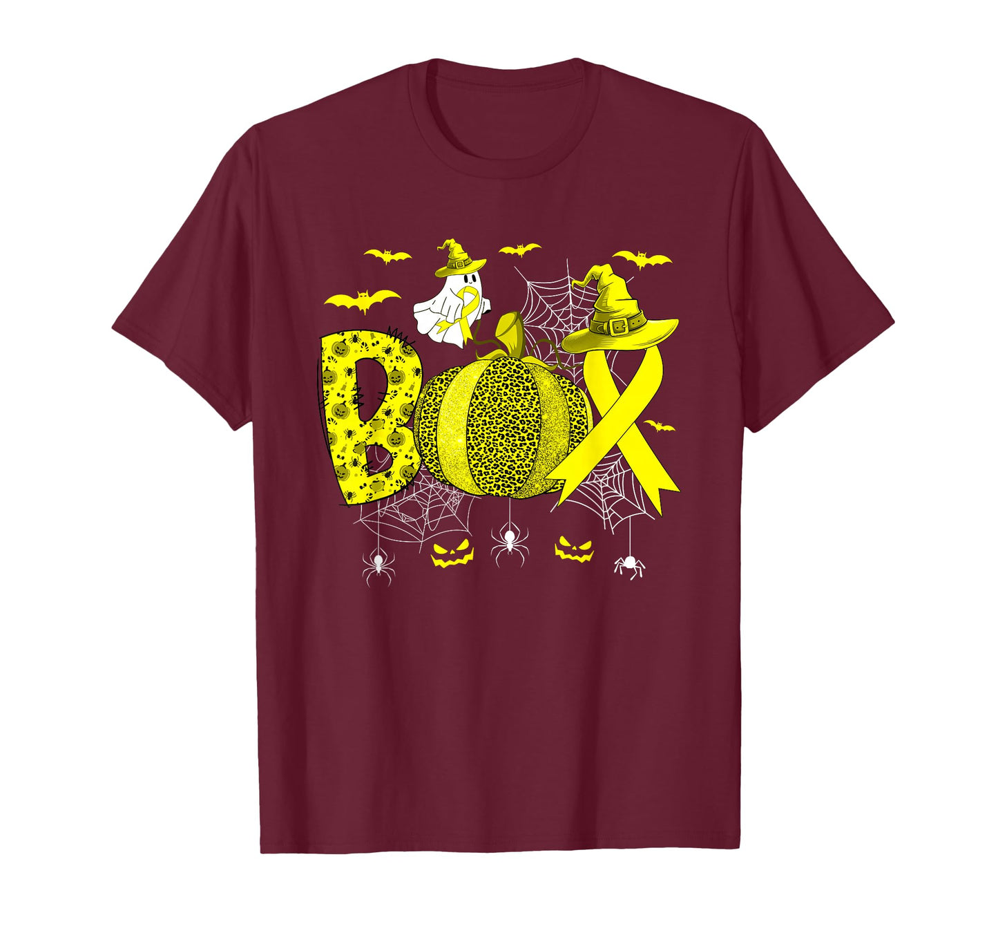 Boo Spina Bifida Yellow Ribbon Ghost Witch Pumpkin Halloween T-Shirt