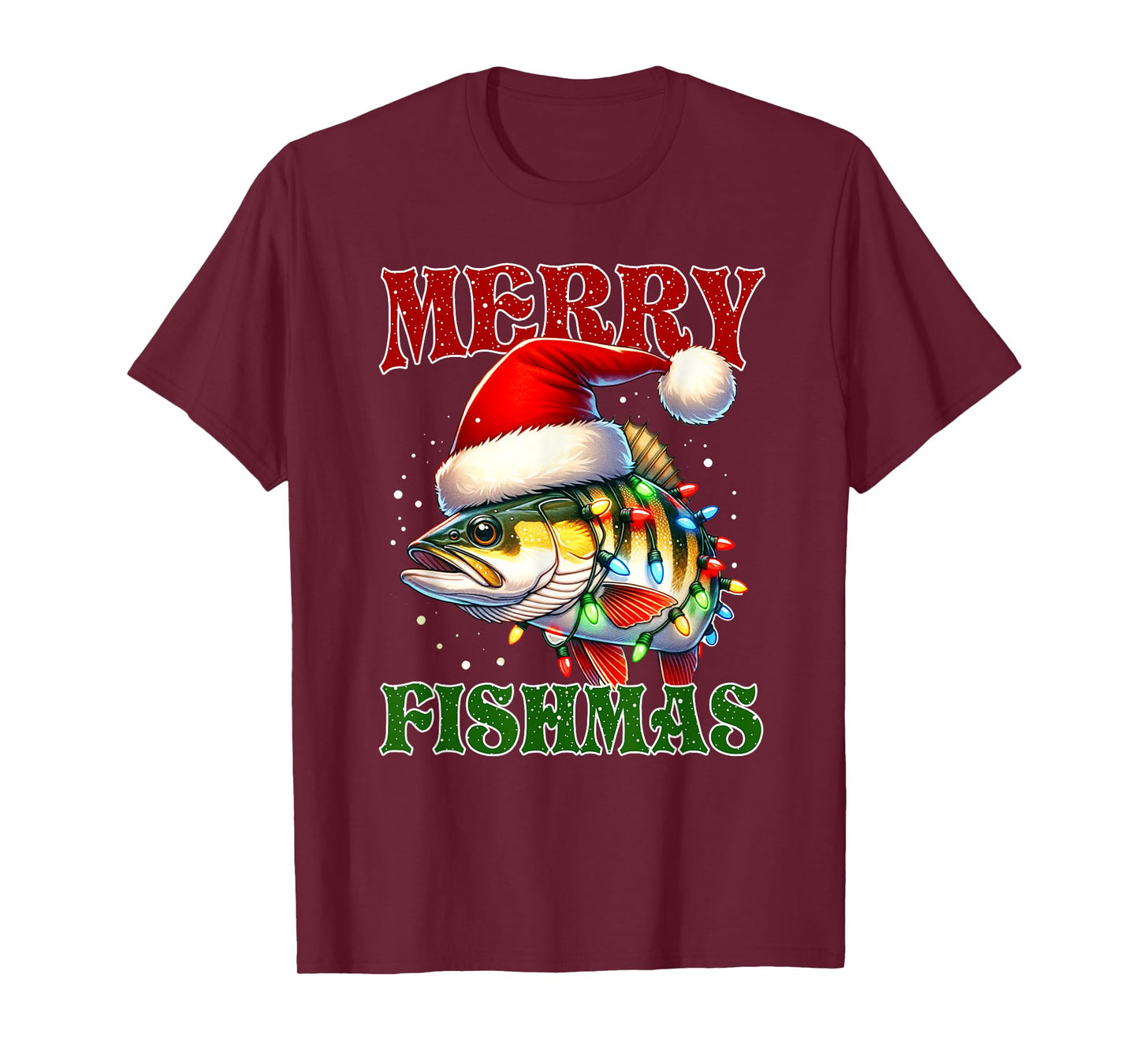Merry Fishmas Santa Fishing Lovers Funny Christmas Lights T-Shirt
