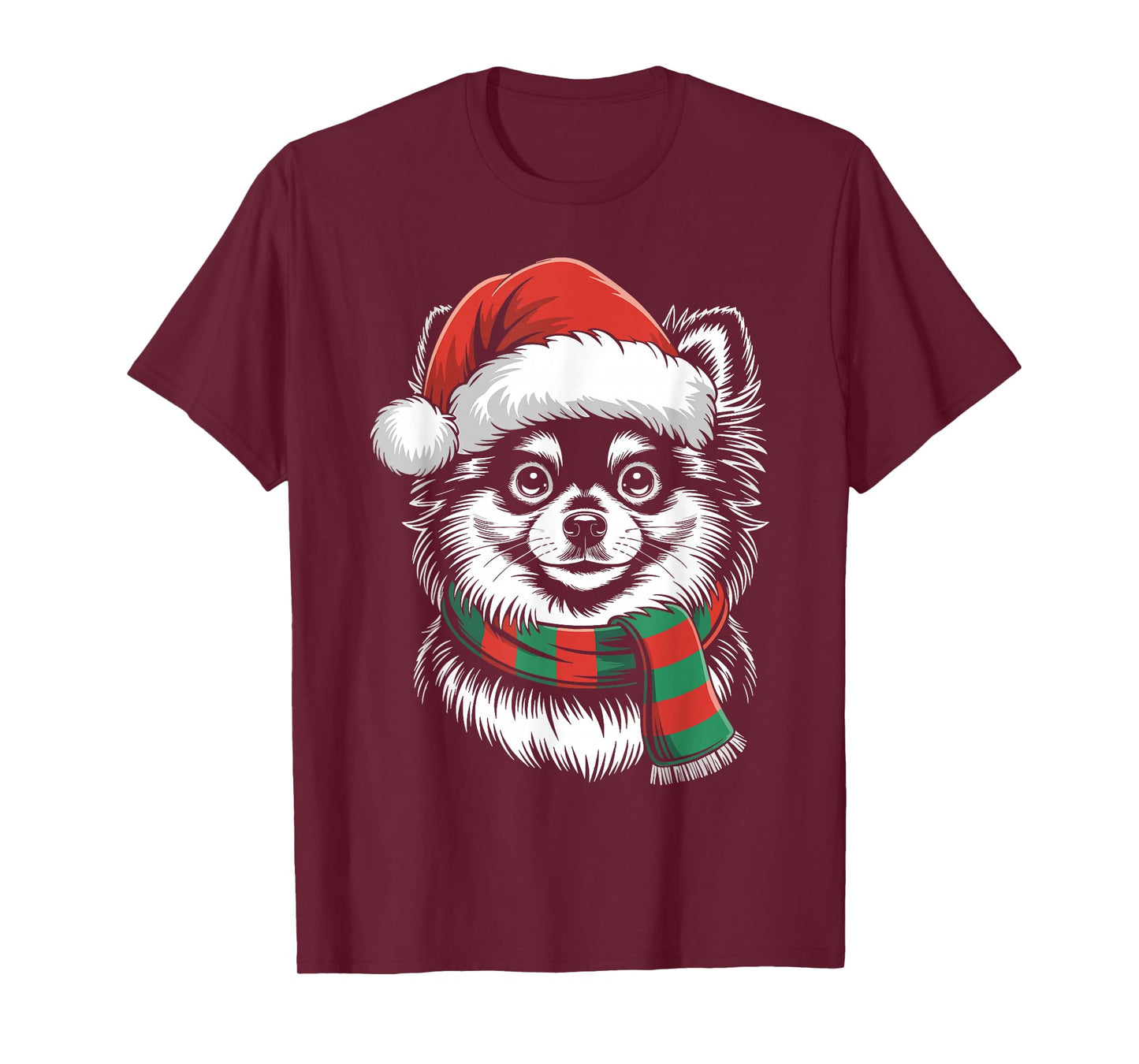 Pomeranian Dog Xmas Santa Hat Scarf Christmas Costume T-Shirt